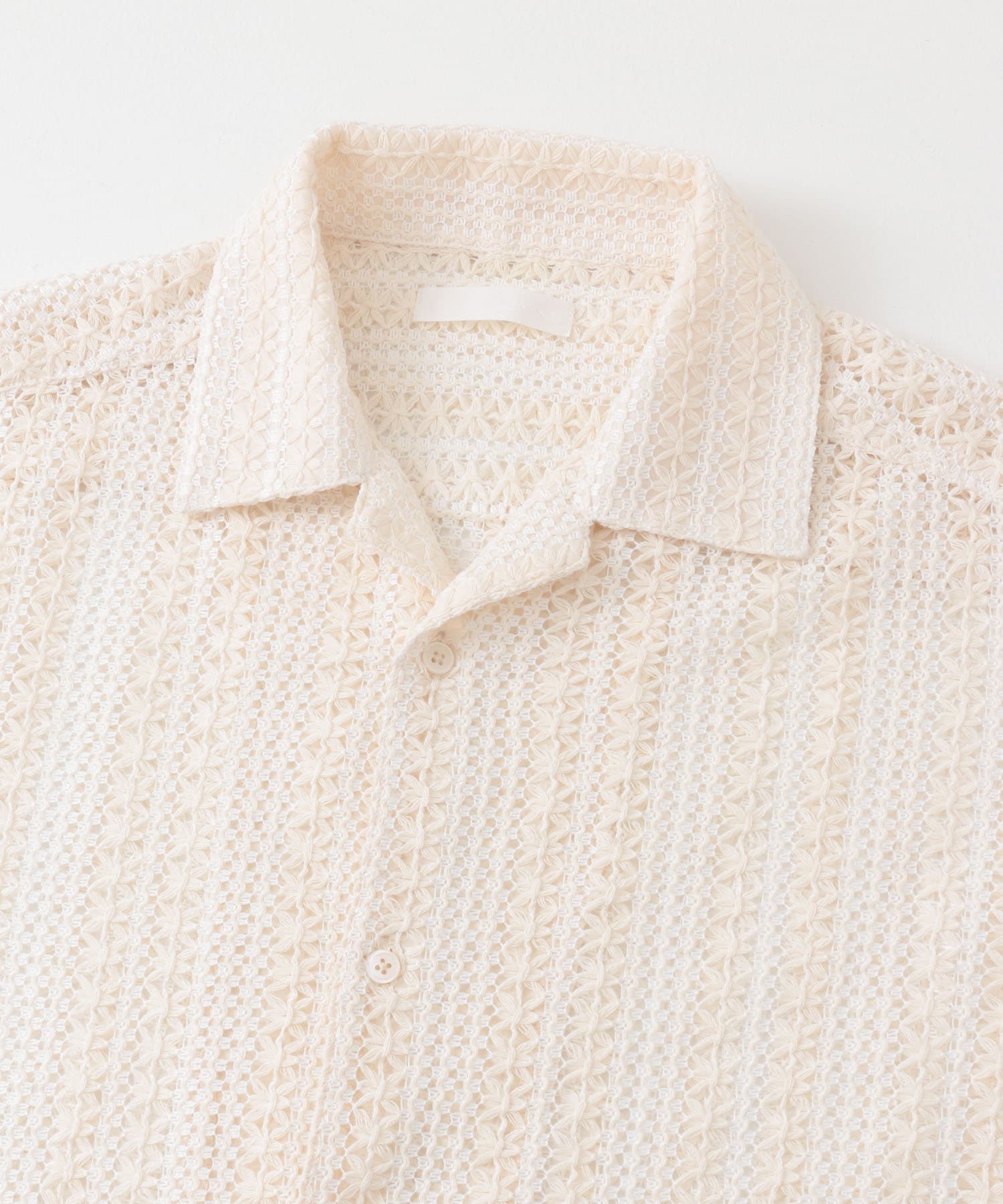 『ユニセックス』アソートレースオープンカラーショートスリーブシャツ IVORY S