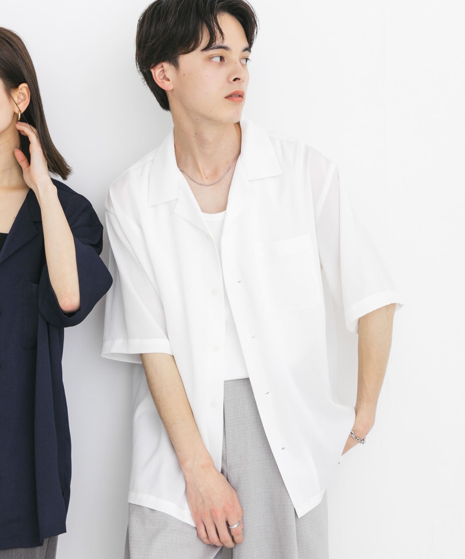 『ユニセックス』シアーヨウリュウオープンカラーシャツ