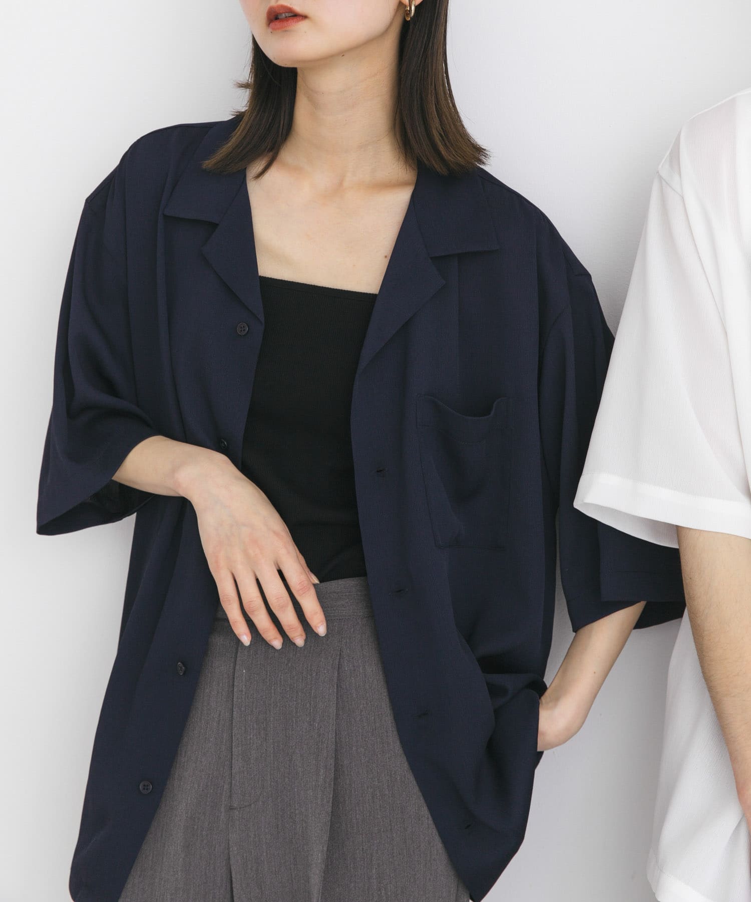 『ユニセックス』シアーヨウリュウオープンカラーシャツ