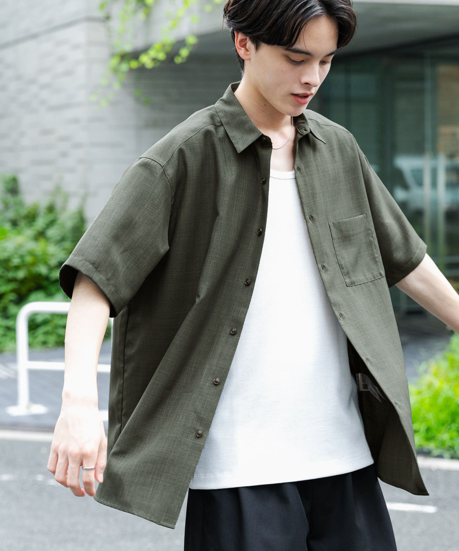 『セットアップ対応』『速乾』クイックドライレギュラーカラーショートスリーブシャツII KHAKI M