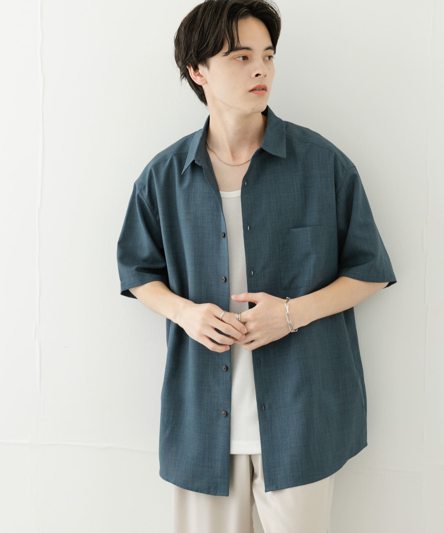 『セットアップ対応』『速乾』クイックドライレギュラーカラーショートスリーブシャツII BLUE M