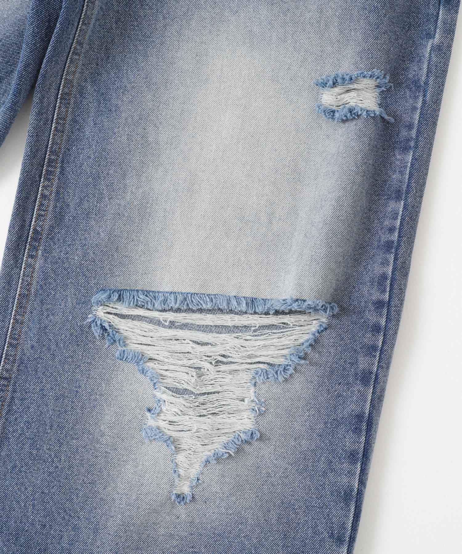 『ユニセックス』ダメージデニムワイドパンツ D.INDIGO M