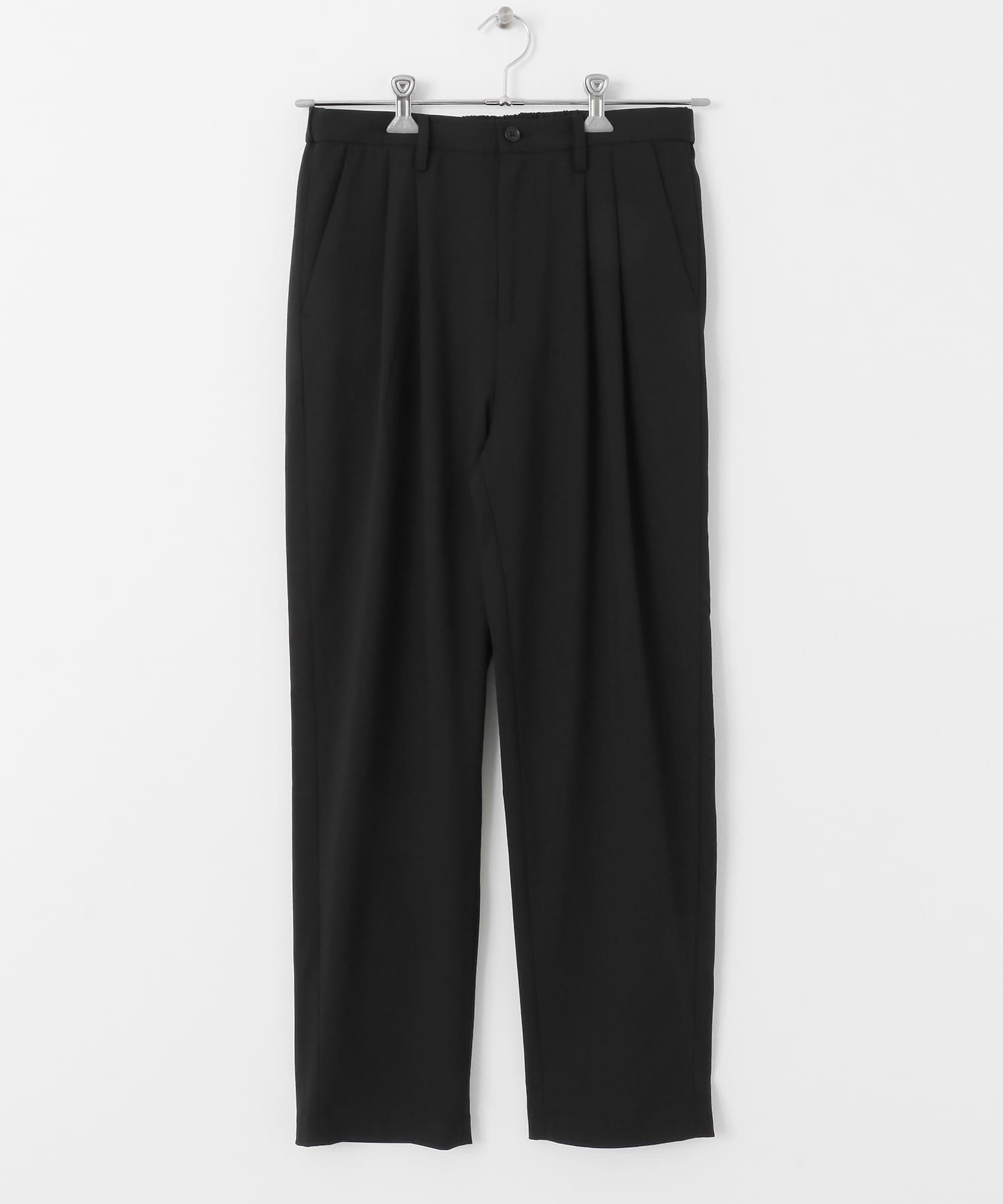 ダブルタックテーパードパンツ BLACK S