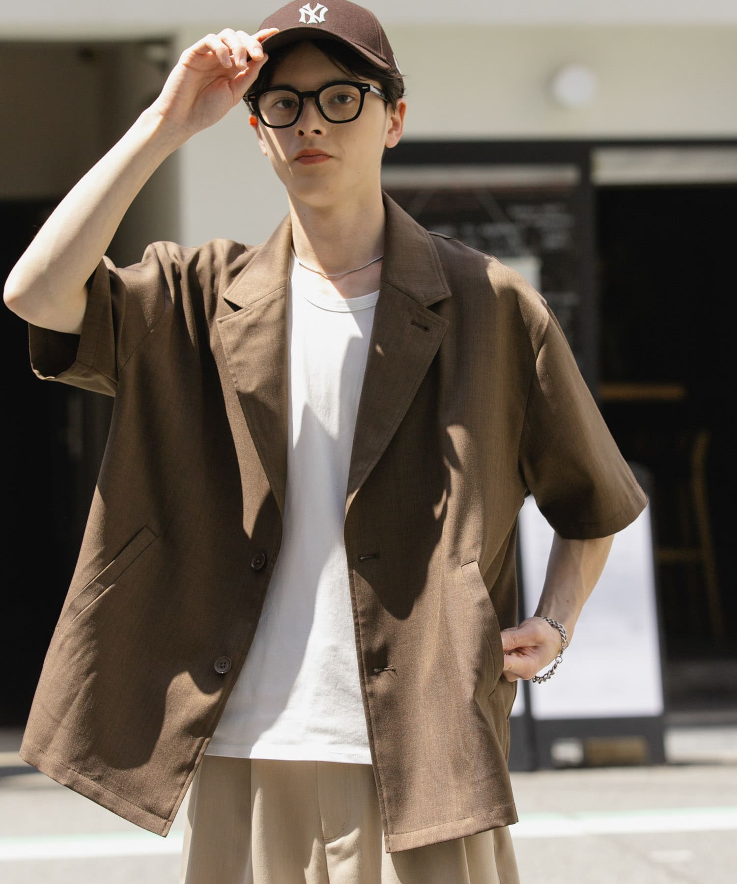 リネンライクテーラードショートスリーブジャケット