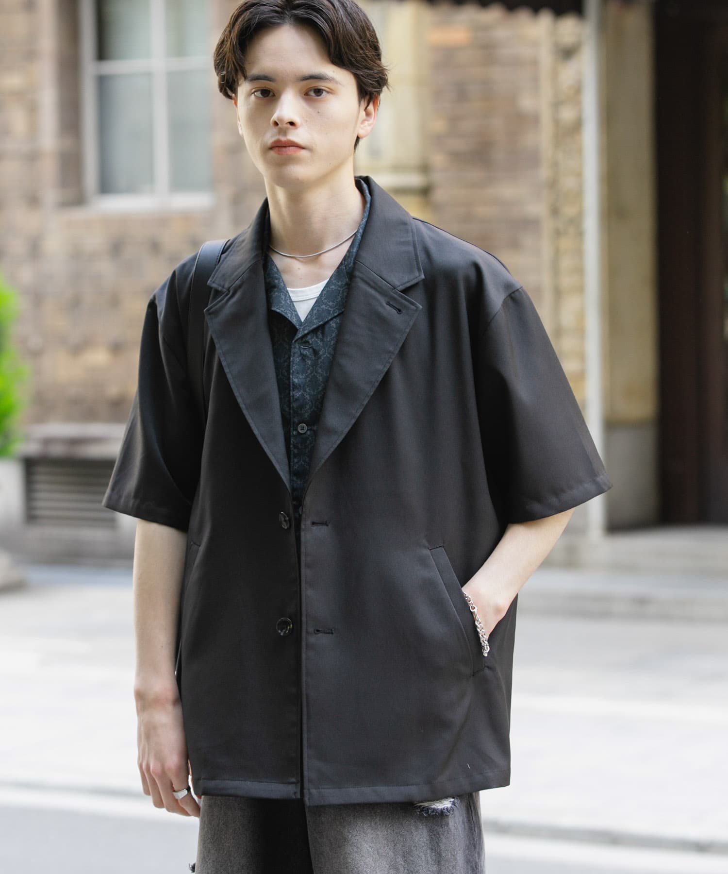 リネンライクテーラードショートスリーブジャケット