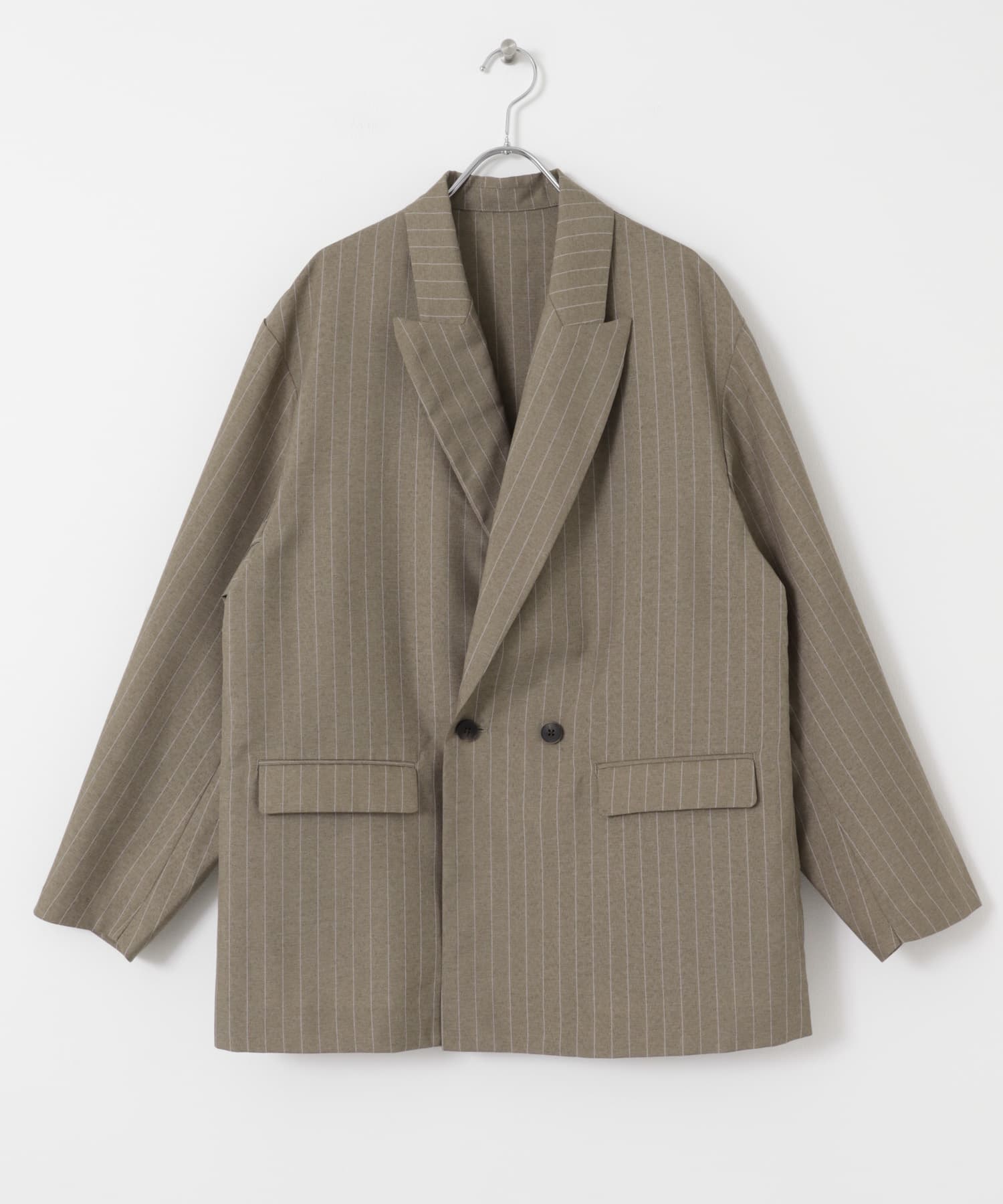 『セットアップ対応』『イージーケア/速乾』リネンライクピンストライプルーズジャケット BEIGE M