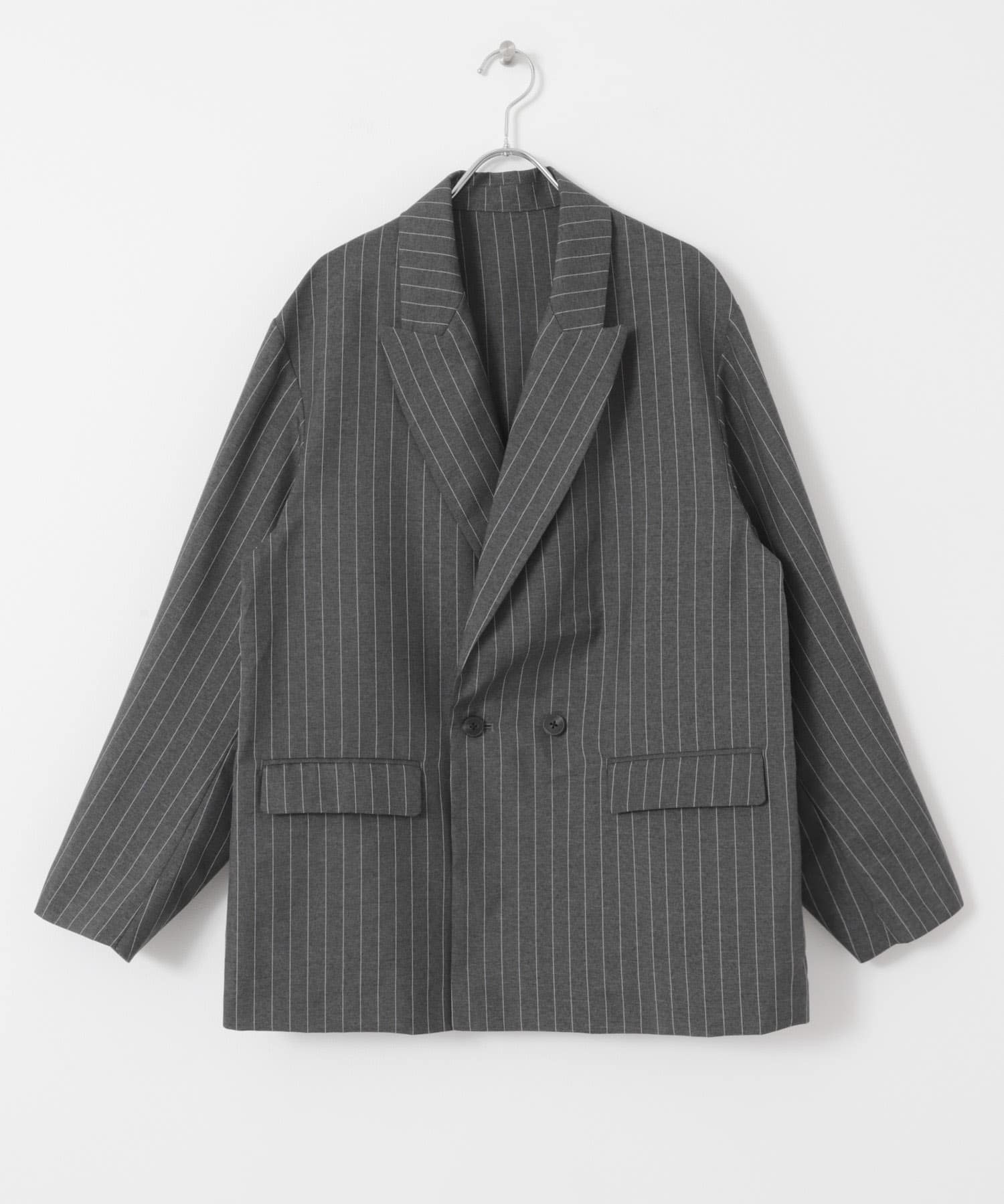 『セットアップ対応』『イージーケア/速乾』リネンライクピンストライプルーズジャケット GRAY M