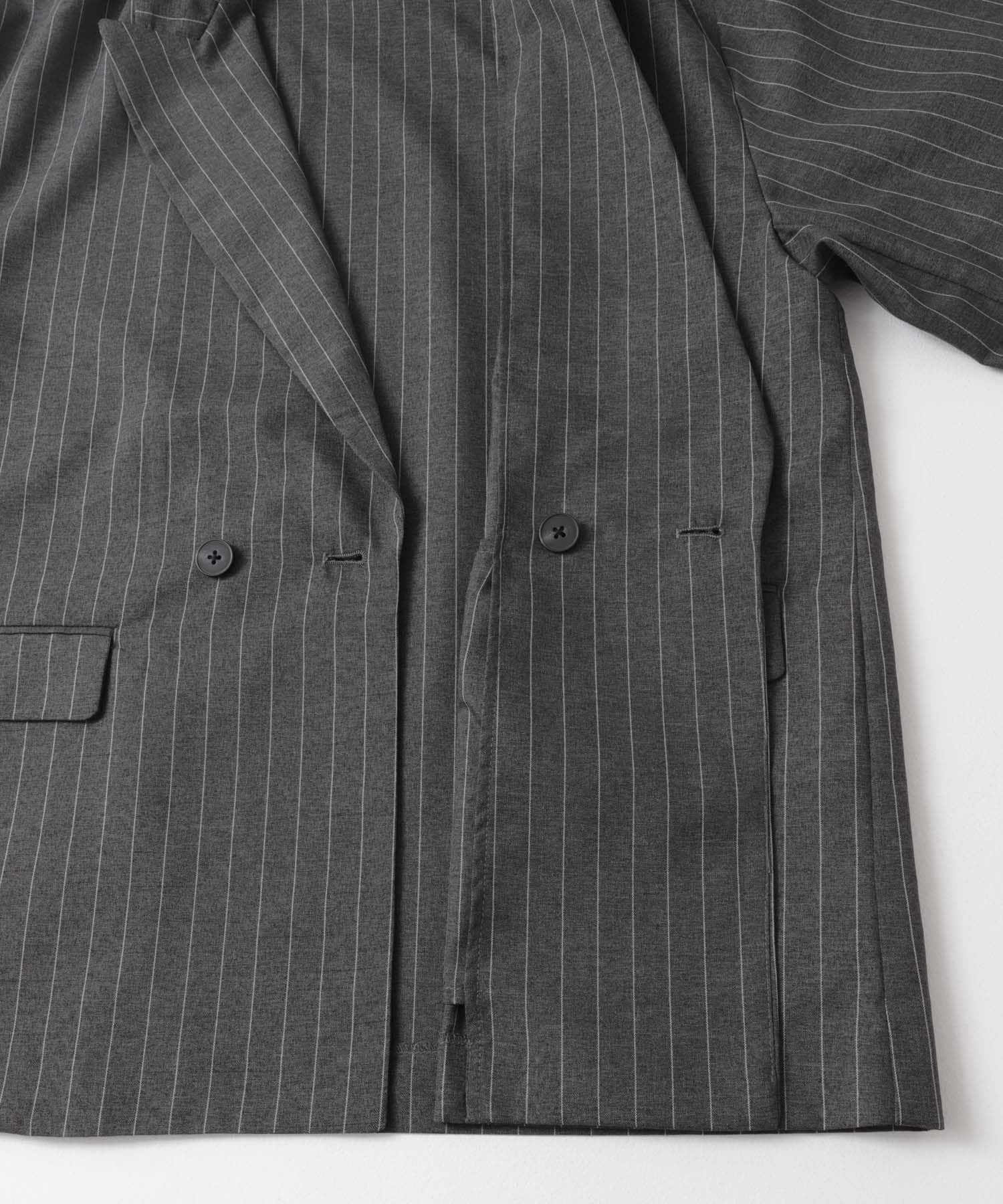 『セットアップ対応』『イージーケア/速乾』リネンライクピンストライプルーズジャケット GRAY M