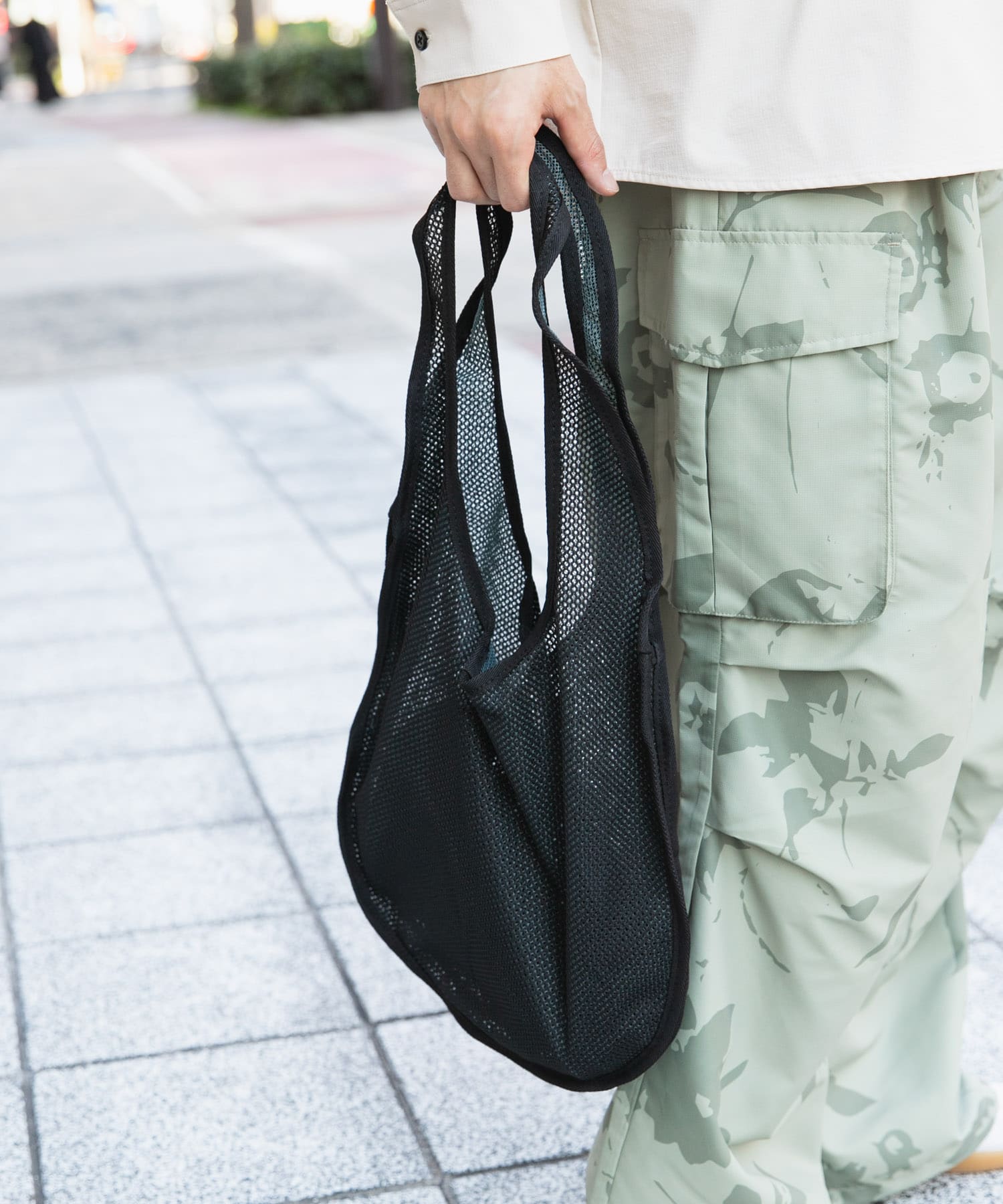 メッシュラウンドトートバッグ BLACK one