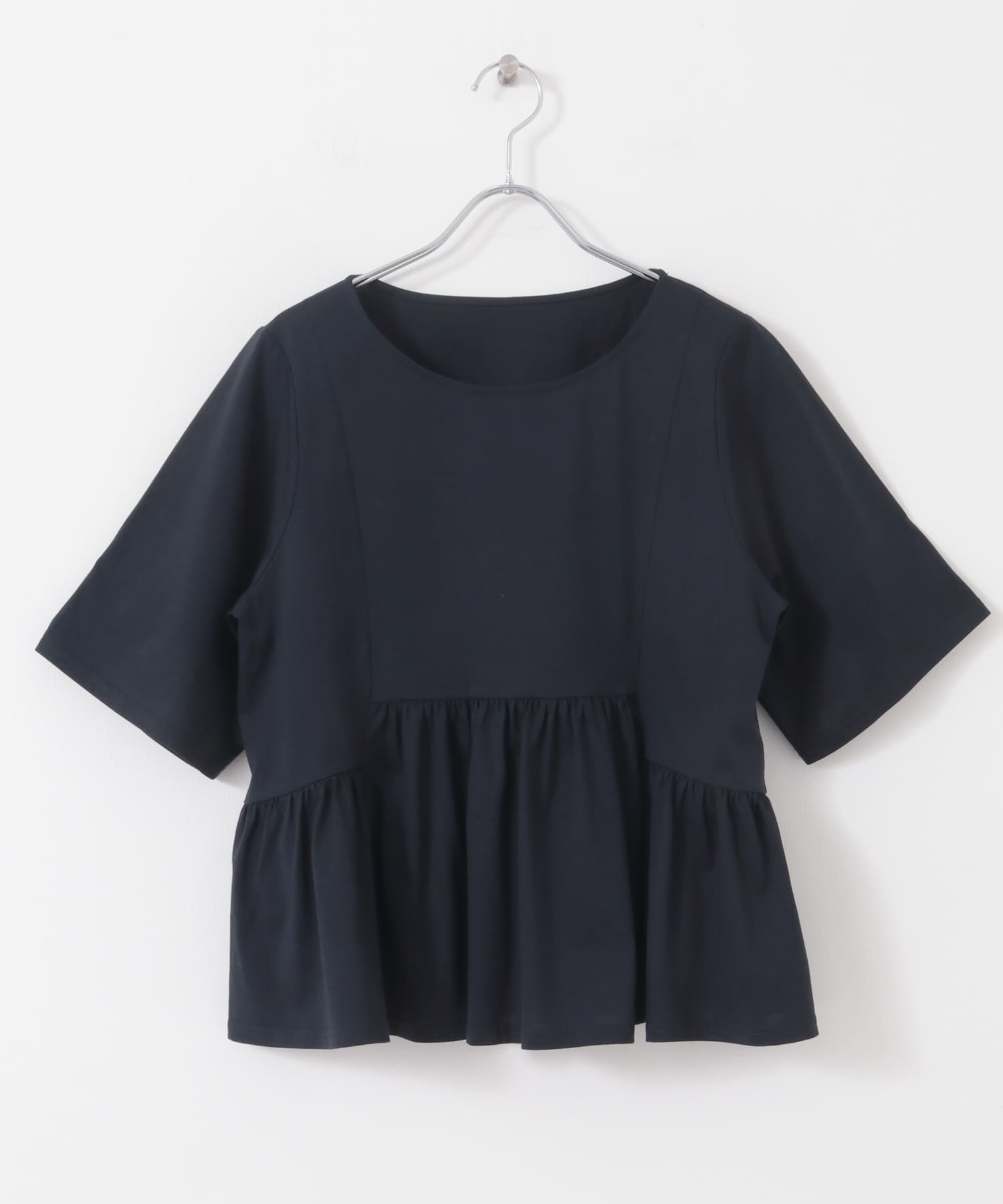 クルーネックペプラムフリルトップ NAVY one
