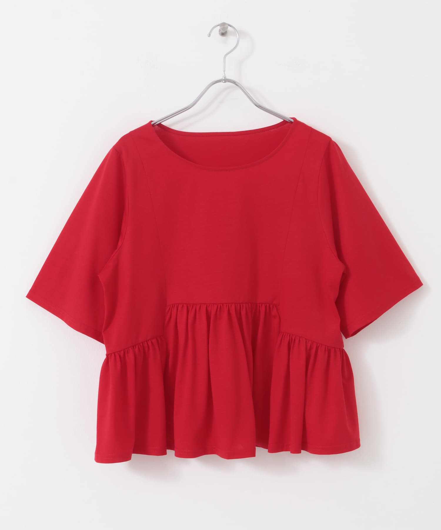 クルーネックペプラムフリルトップ RED one