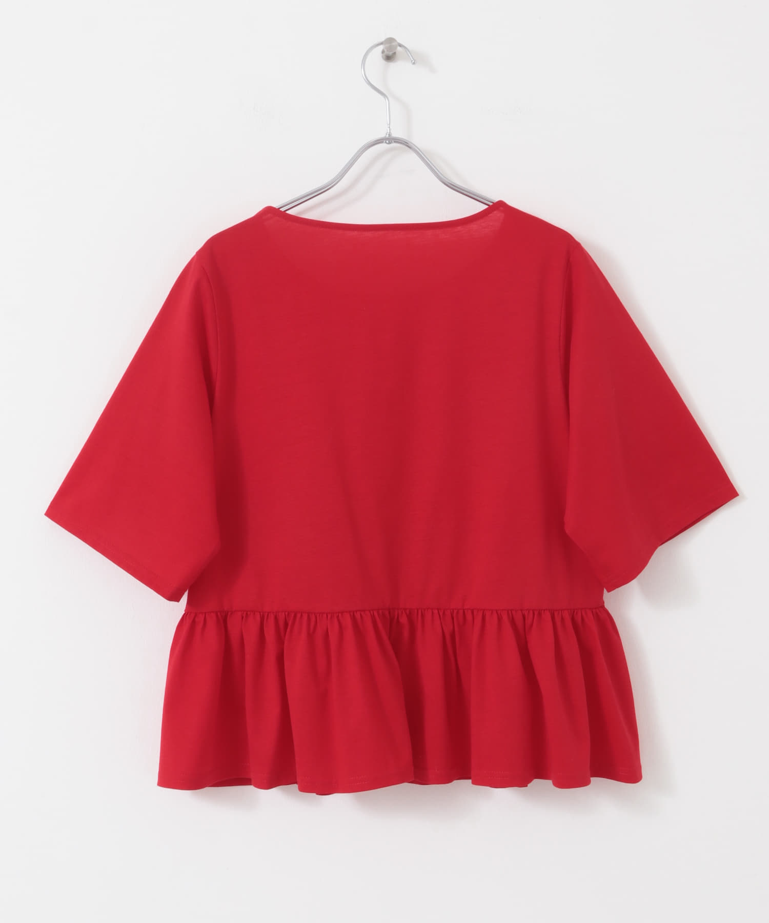 クルーネックペプラムフリルトップ RED one