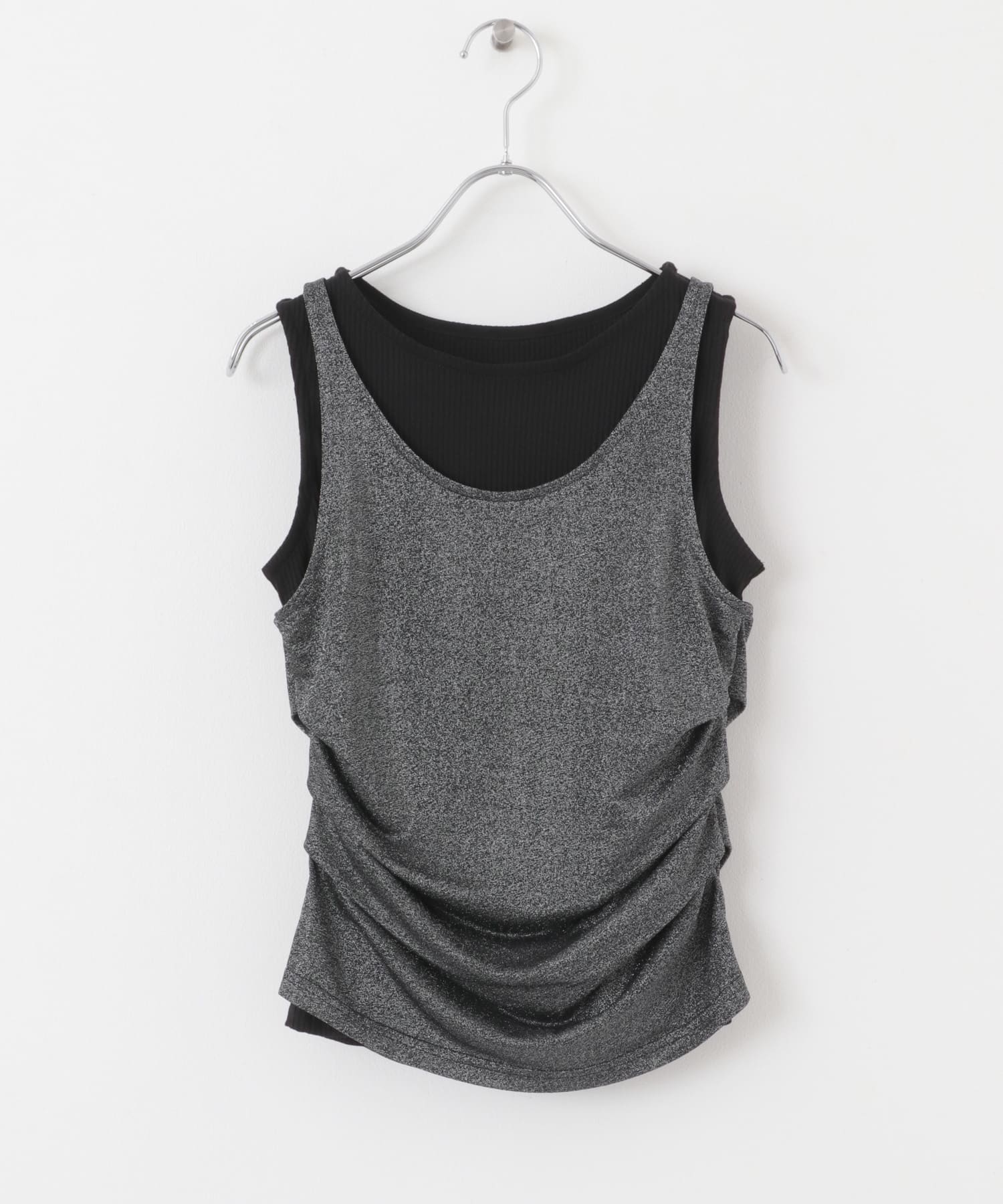 シアーレイヤードタンクトップ BLK×BLK one
