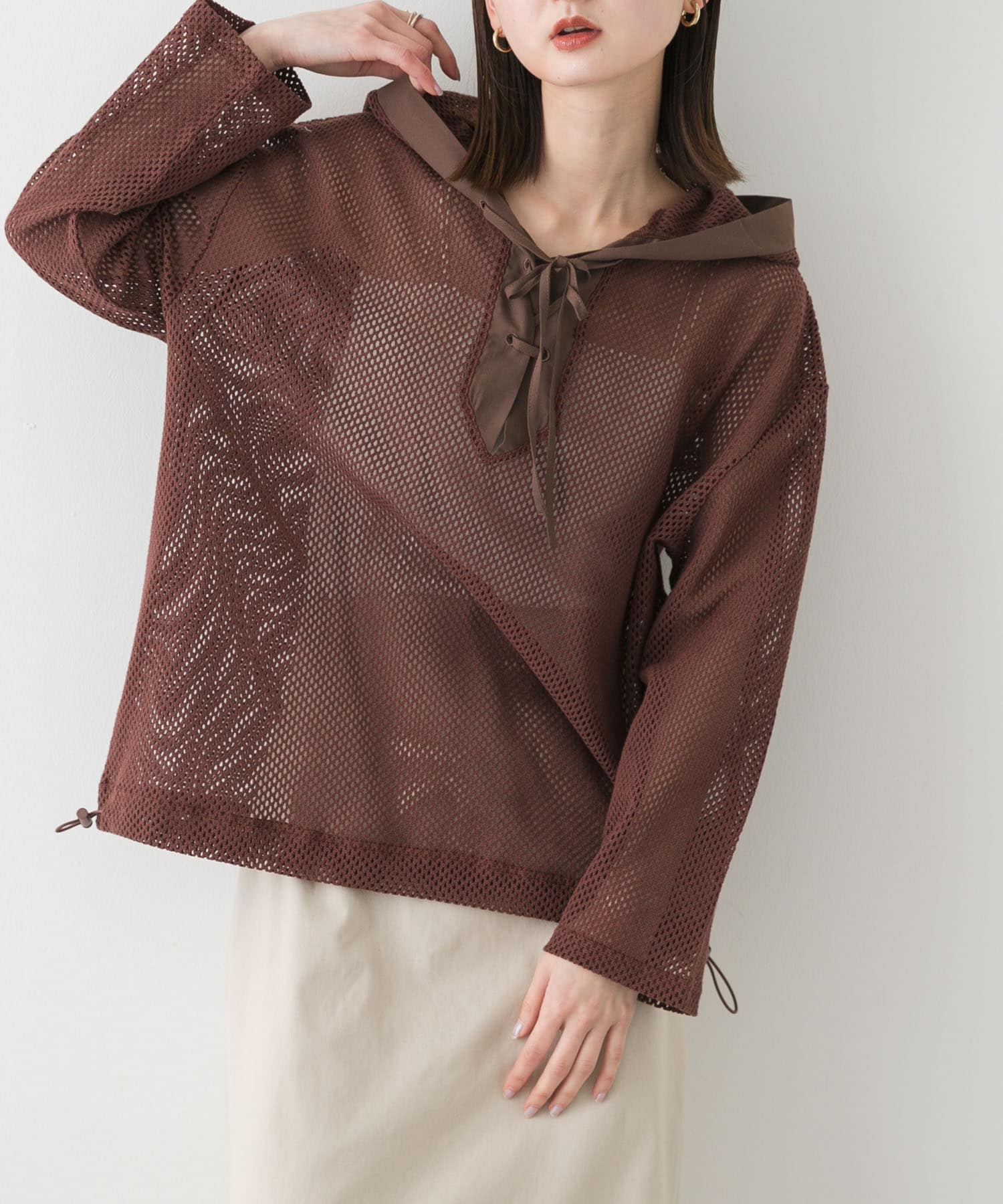 フーデットメッシュトップ