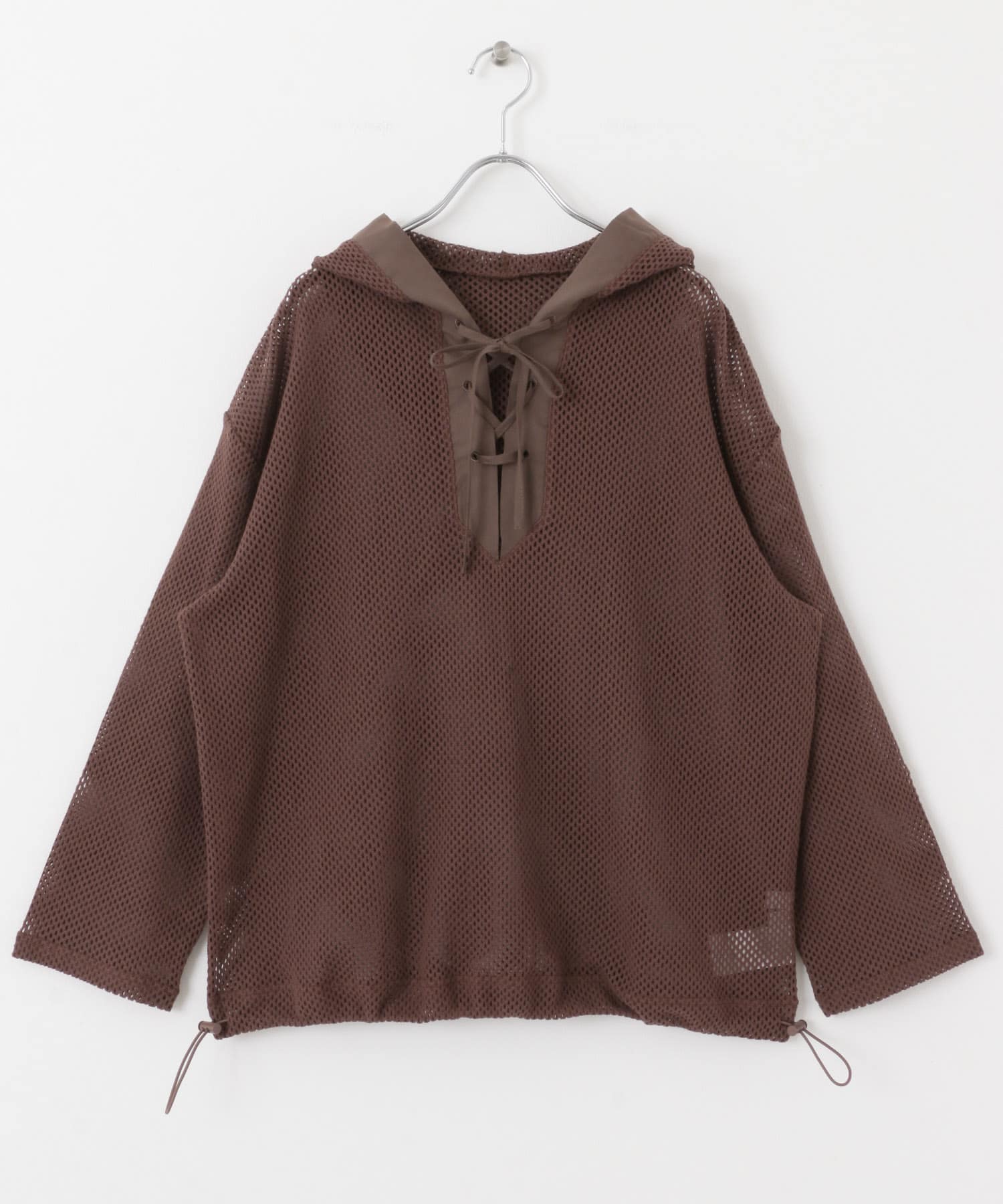 フーデットメッシュトップ BROWN one