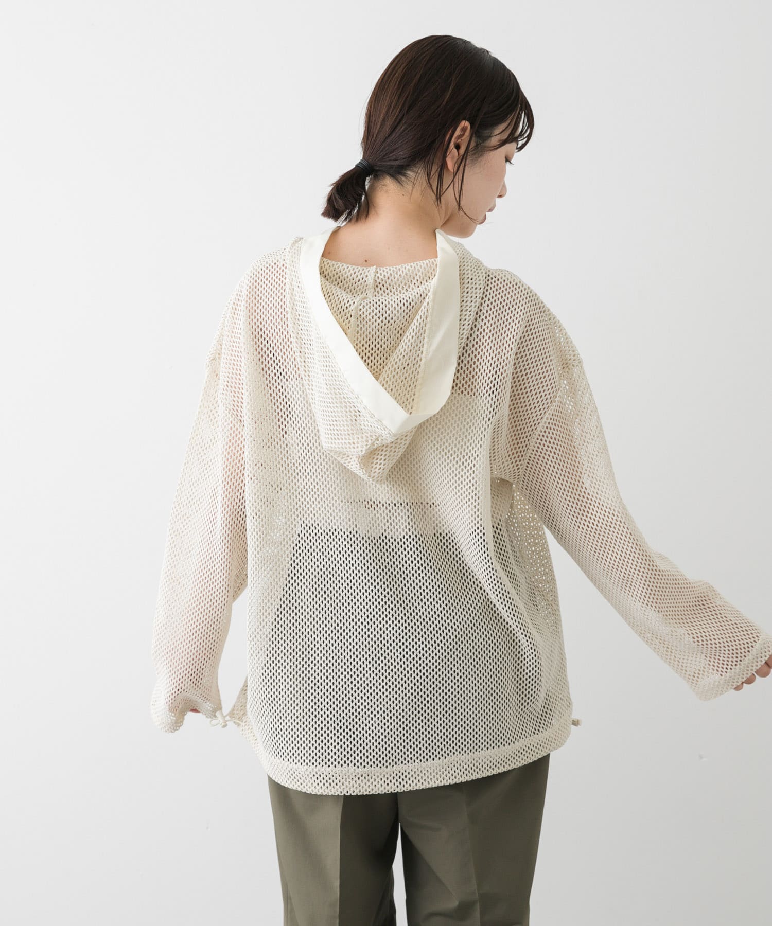 フーデットメッシュトップ IVORY one