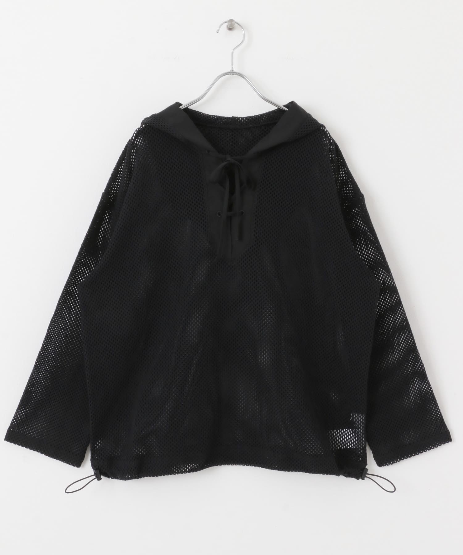 フーデットメッシュトップ BLACK one