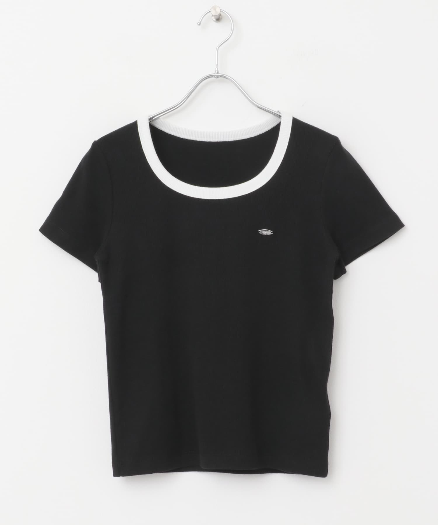 『一部WEB限定カラー』ラウンドネックリブTシャツ(半袖) BK×WH one