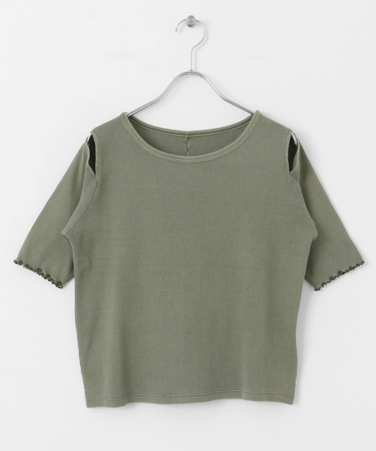 カットアウトピグメントトップ(5分袖) KHAKI one