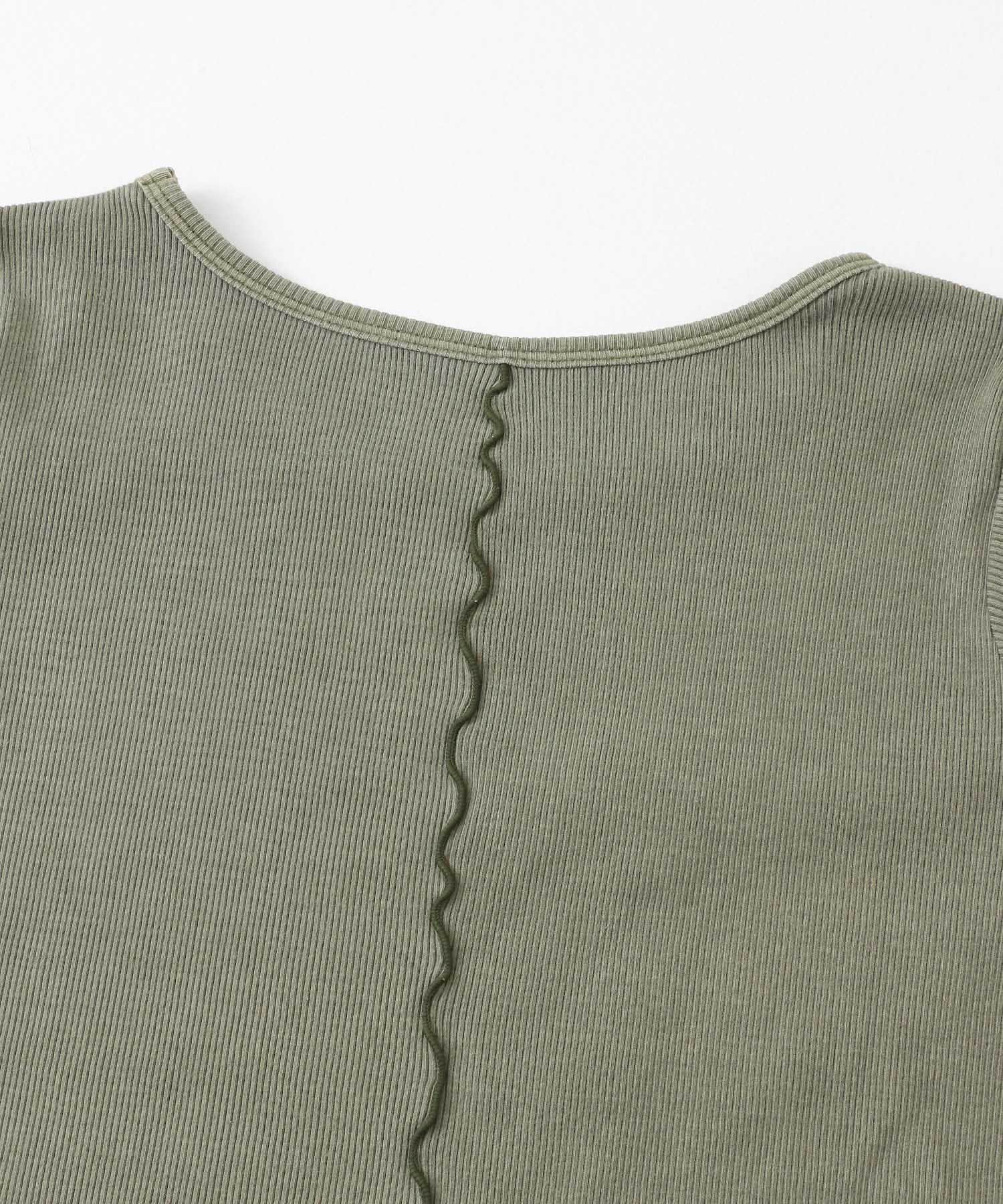 カットアウトピグメントトップ(5分袖) KHAKI one