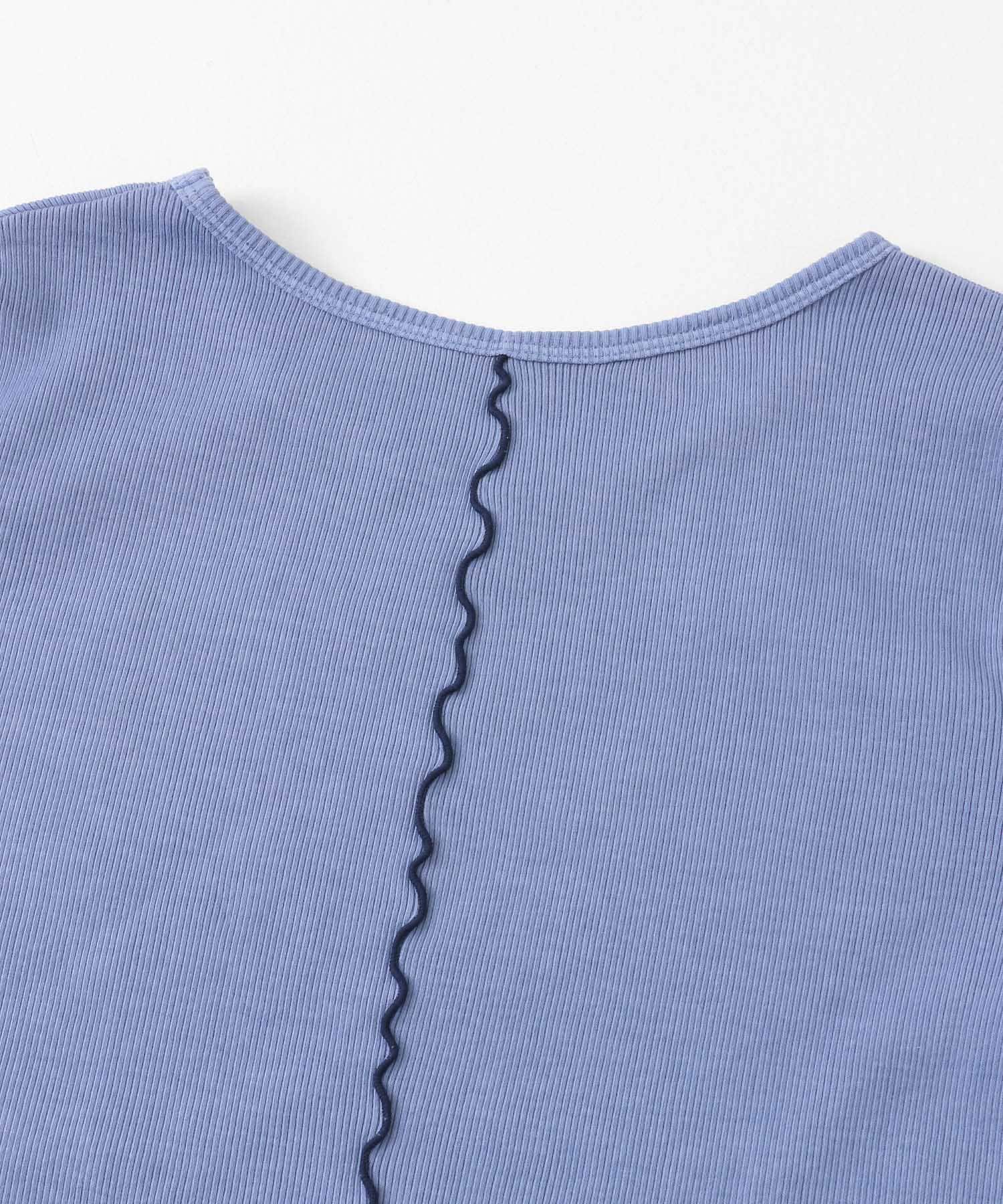 カットアウトピグメントトップ(5分袖) BLUE one