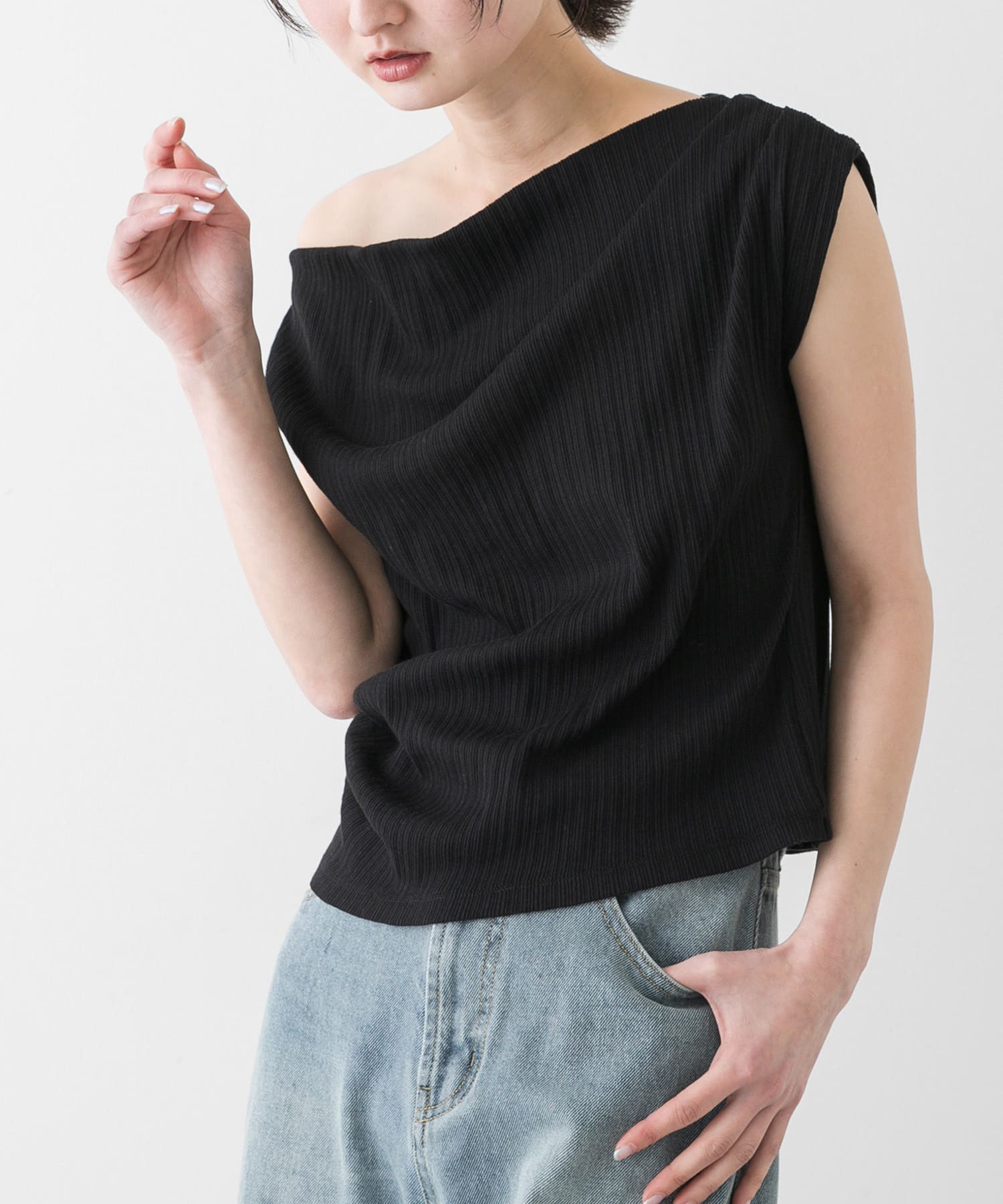 ランダムリブワンショルダーカットトップ