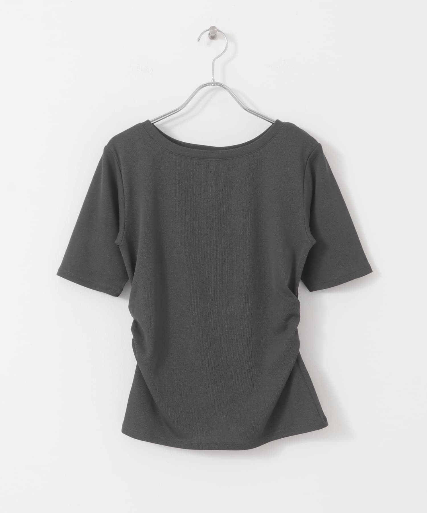 2WAYウエストギャザーリブトップ CHARCOAL one