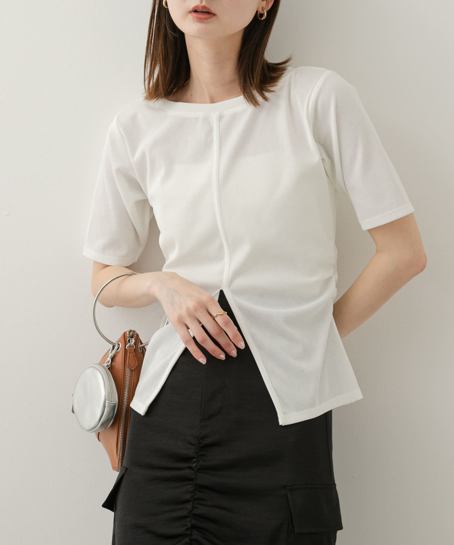 2WAYウエストギャザーリブトップ