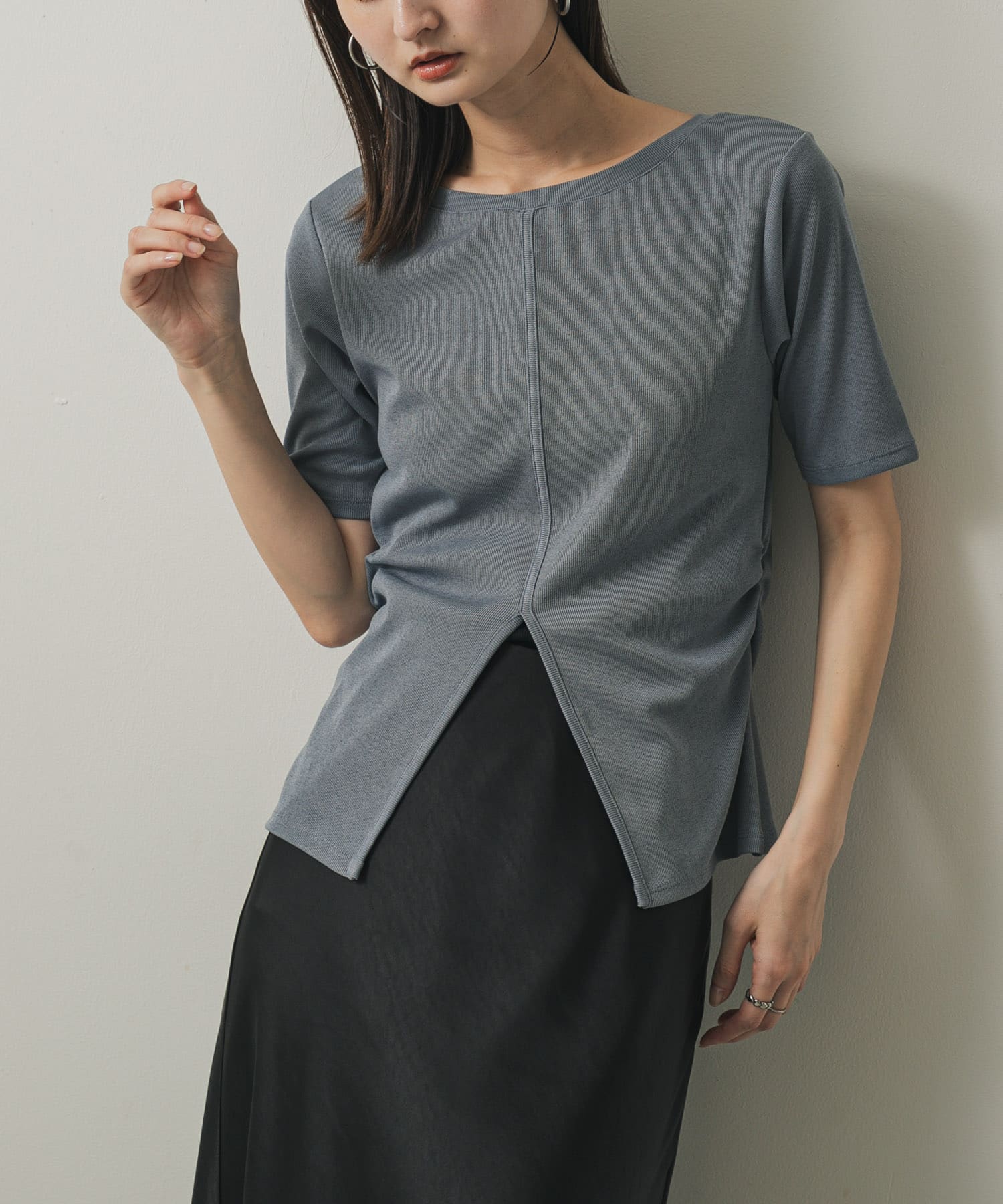 2WAYウエストギャザーリブトップ