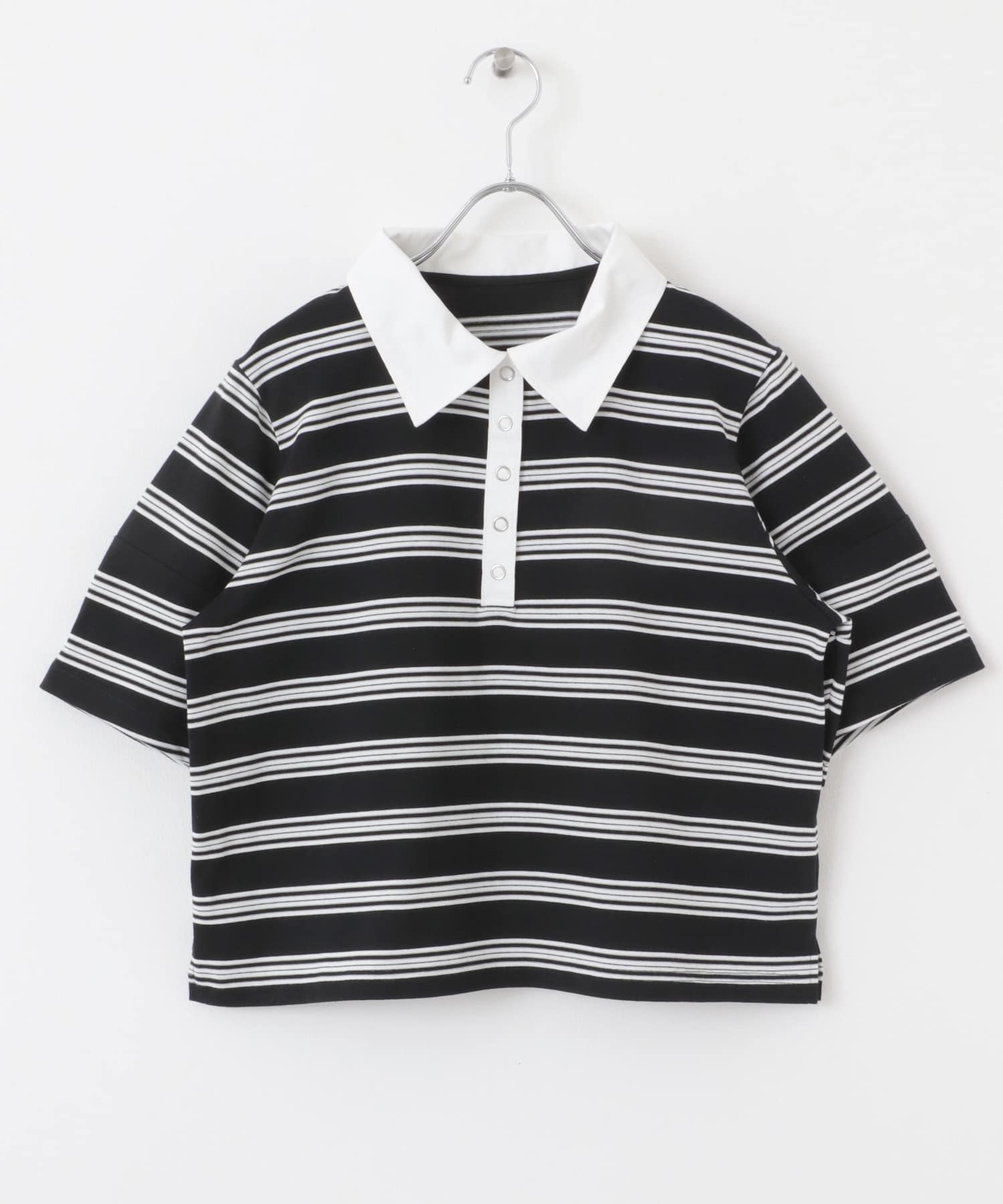 マルチボーダーカットポロシャツ BLACK one