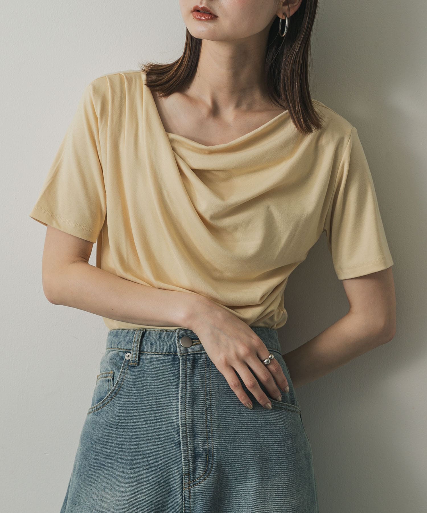 アシメドレープトップ(半袖)