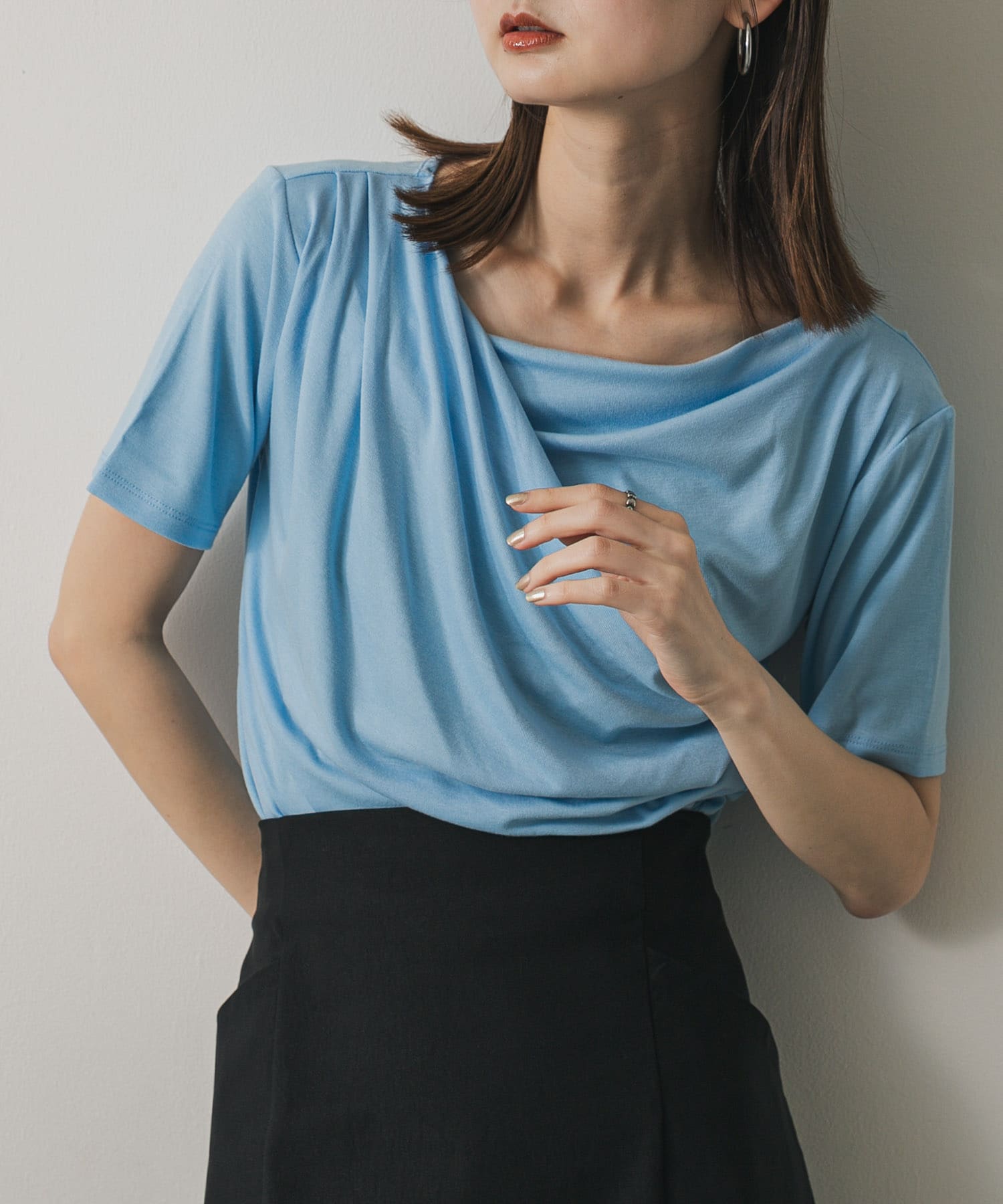 アシメドレープトップ(半袖)