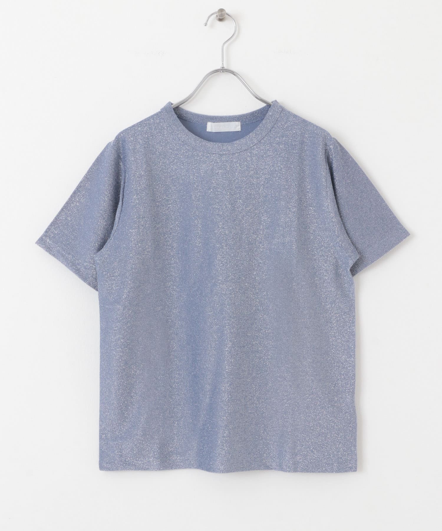 クルーネックラメTシャツ(半袖) L.BLUE one