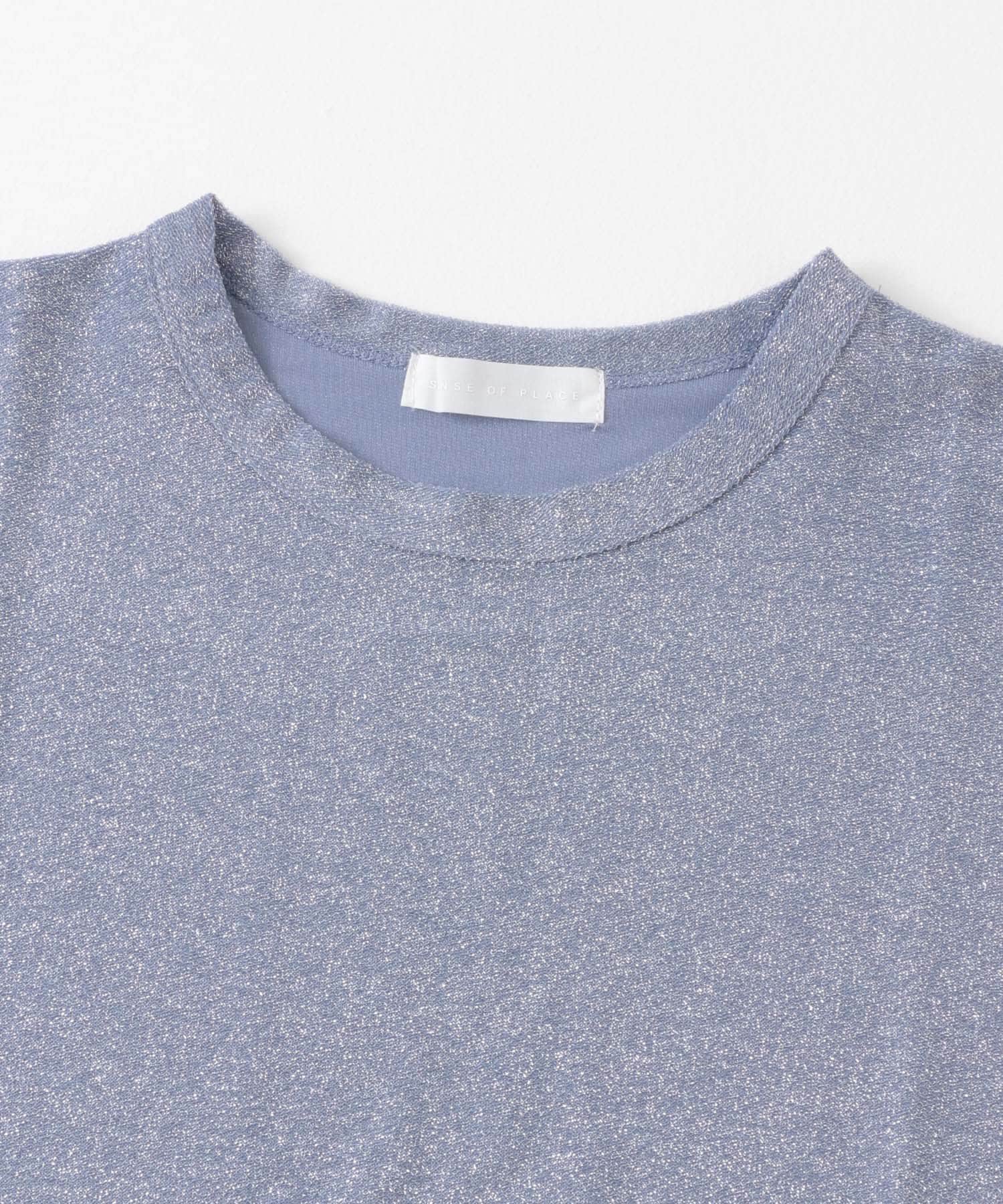 クルーネックラメTシャツ(半袖) L.BLUE one