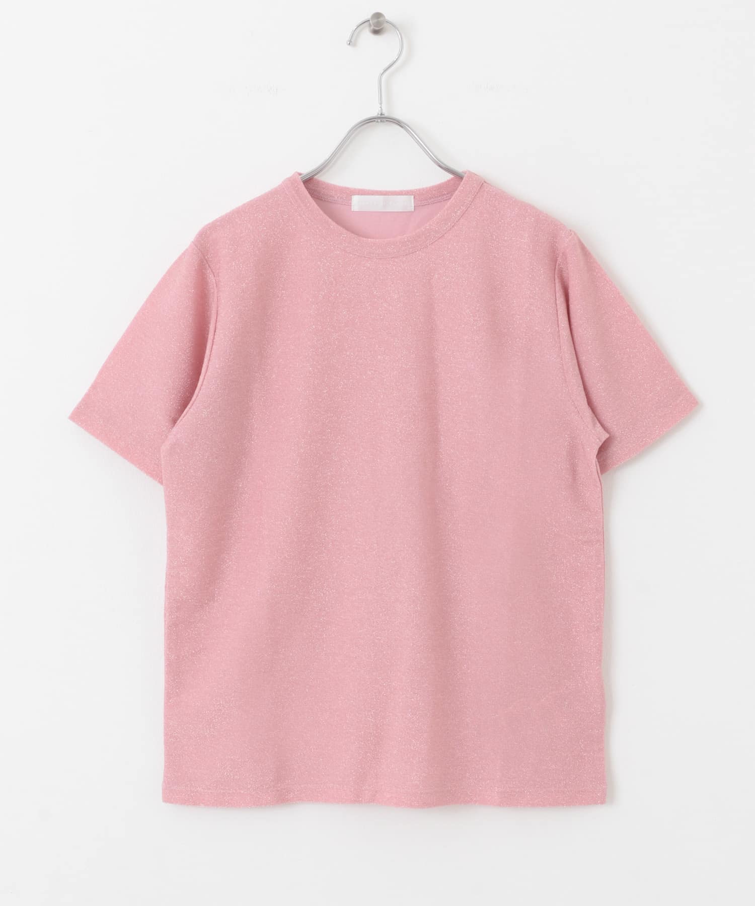 クルーネックラメTシャツ(半袖) PINK one