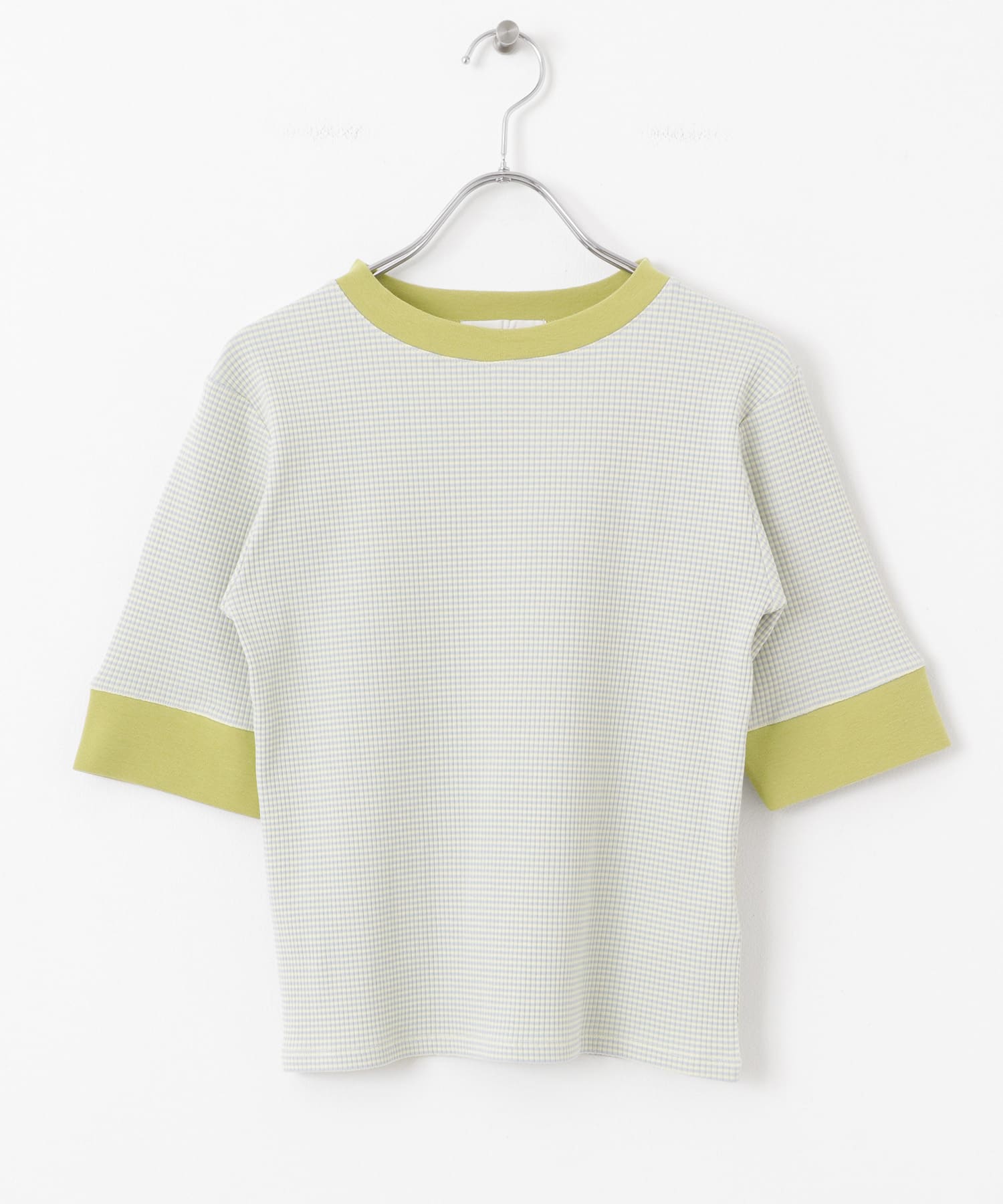 『一部WEB限定カラー』クルーネックリンガーボーダーTシャツ(5分袖) YEL×BLU one