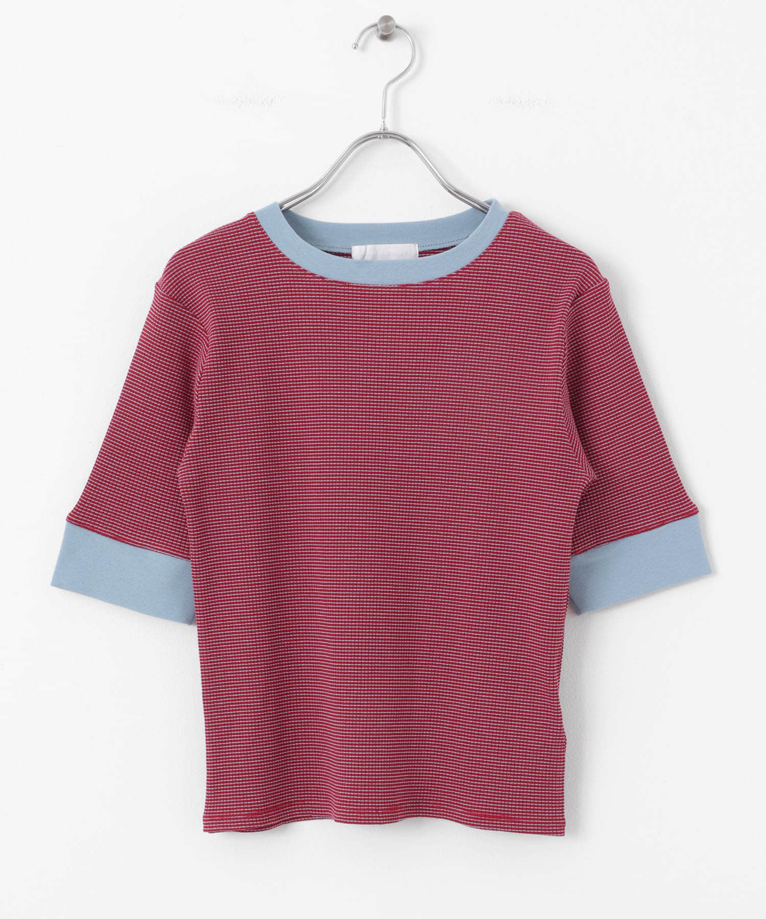 『一部WEB限定カラー』クルーネックリンガーボーダーTシャツ(5分袖) RED×BLU one
