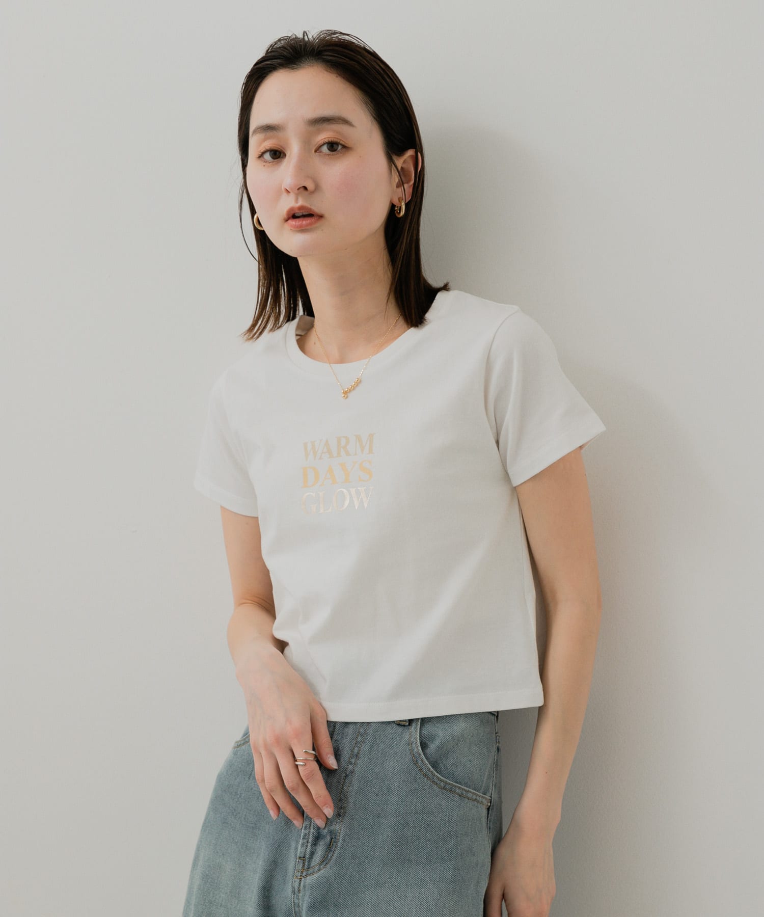 トップス Knitted Cropped T-shirt クロップドグラフィックTシャツ(半袖)(one GRAPHIC-B): トップス