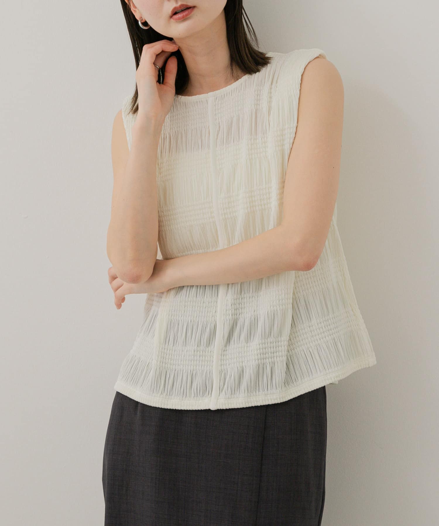 シャーリングパイピングカットトップ