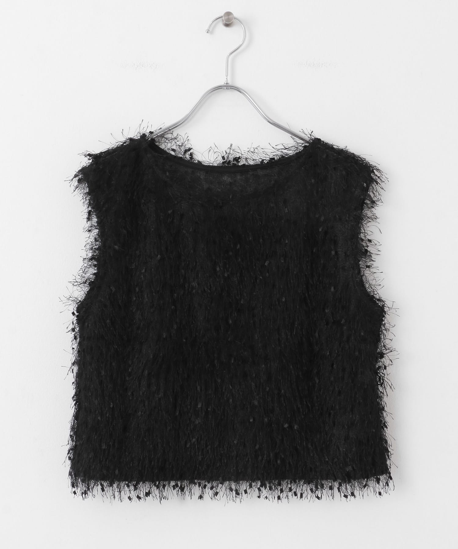 フリンジテープノースリーブトップ BLACK one