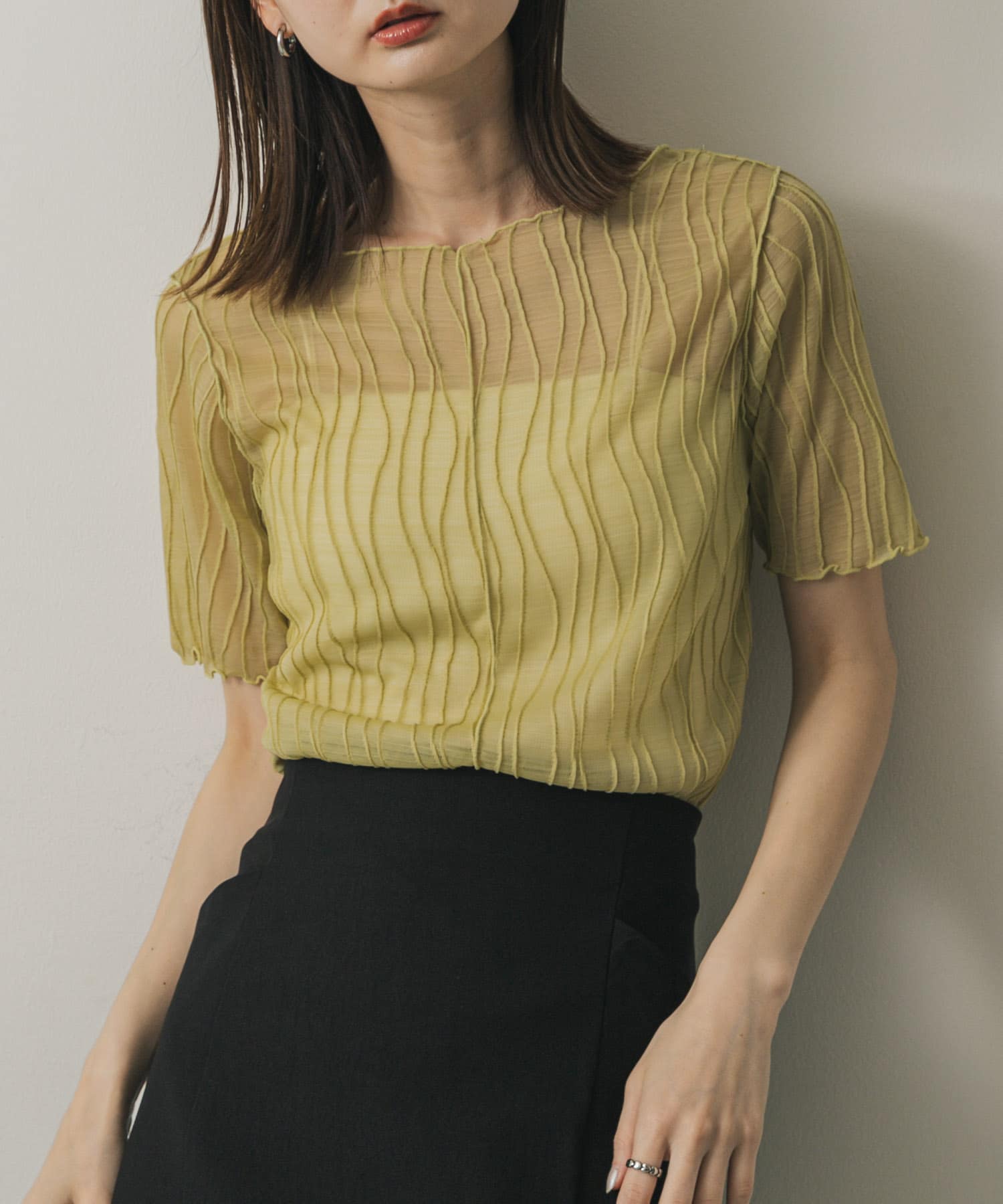 『一部WEB限定カラー』ウェーブジャガードトップ(半袖)