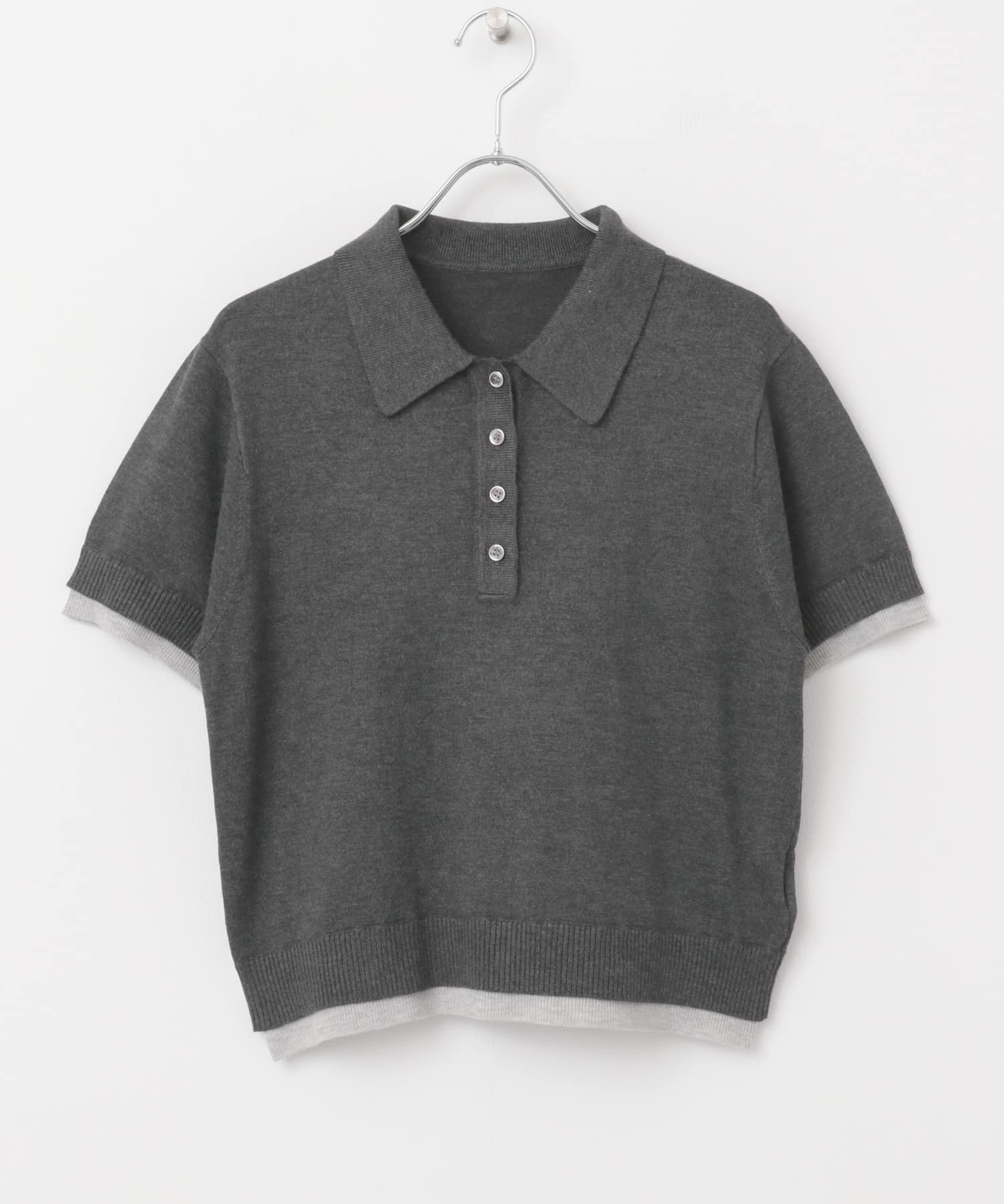 ハイショクレイヤードニットポロシャツ CHARCOAL one