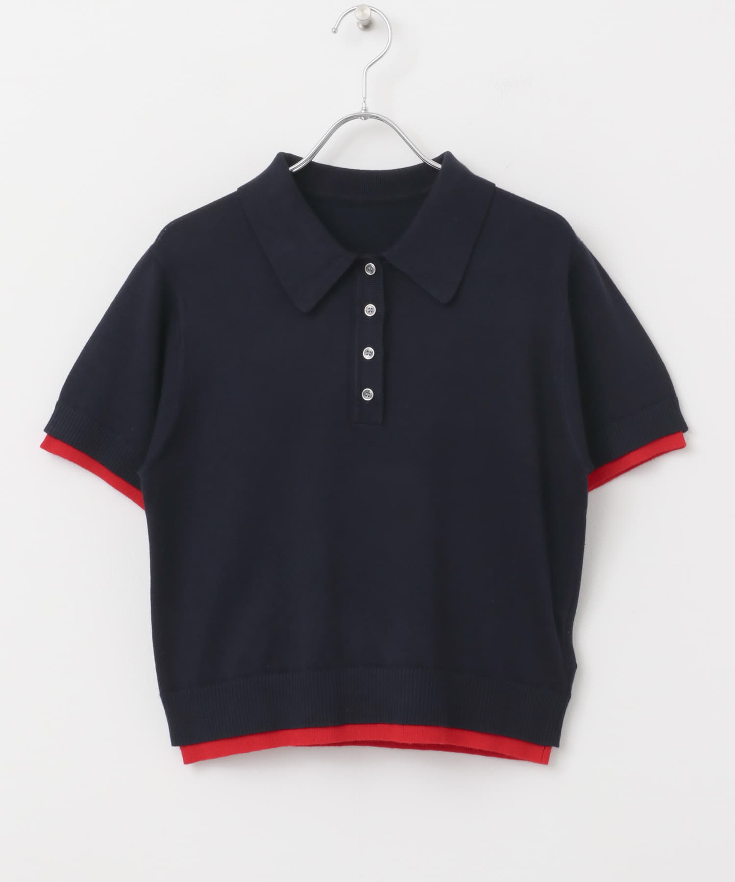 ハイショクレイヤードニットポロシャツ NAVY one