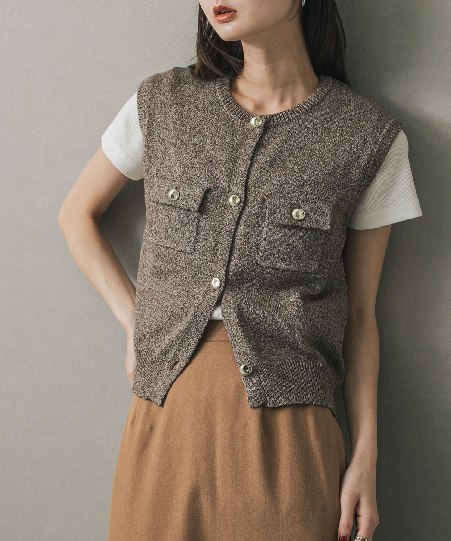 メタルボタンポケットベスト BROWN one