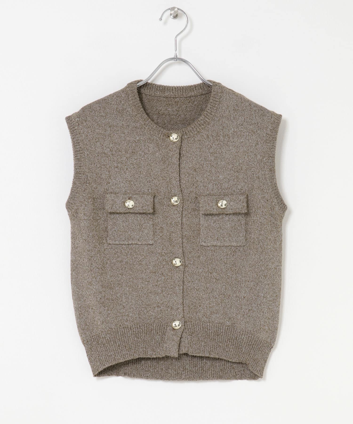 メタルボタンポケットベスト BROWN one