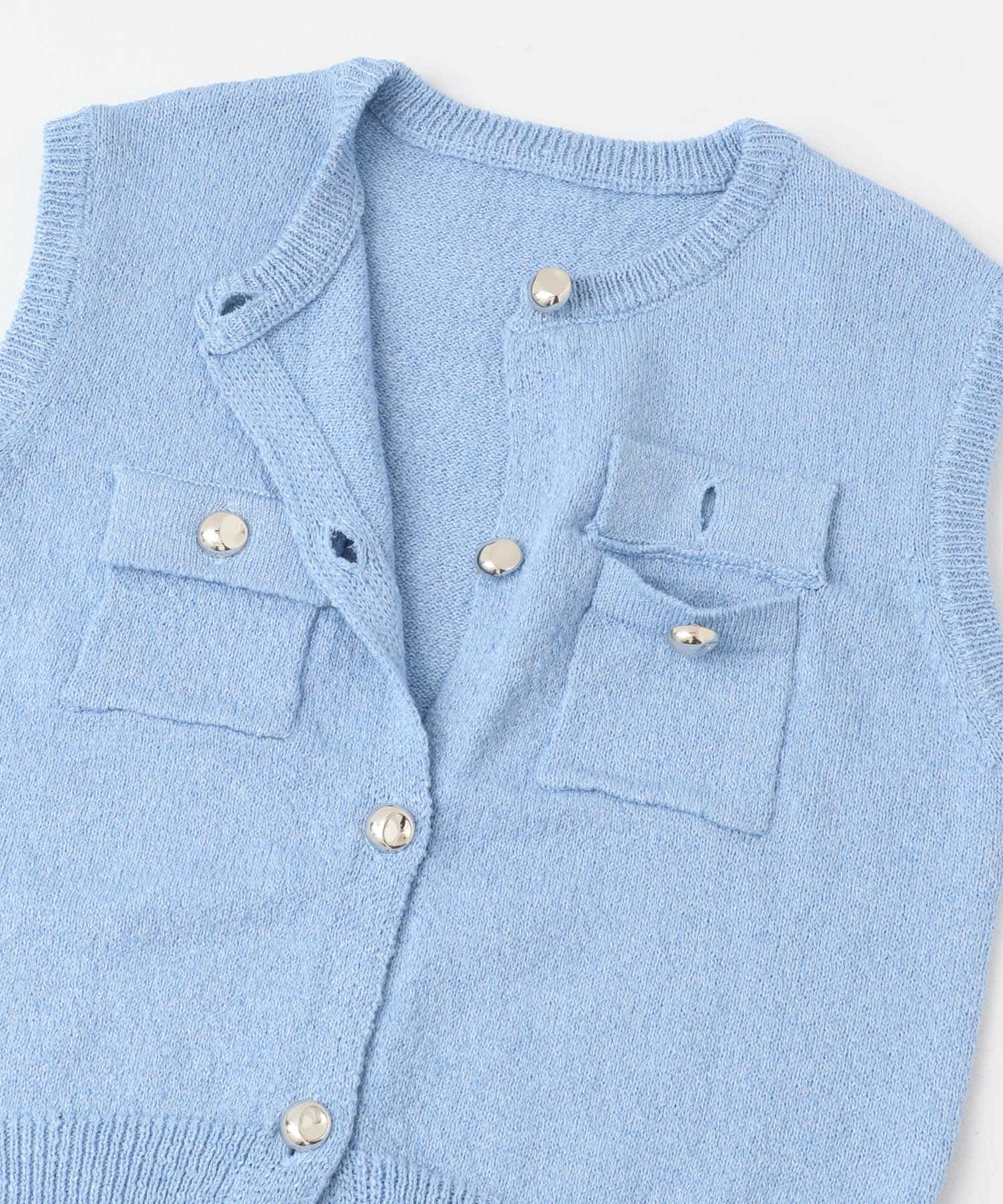 メタルボタンポケットベスト L.BLUE one