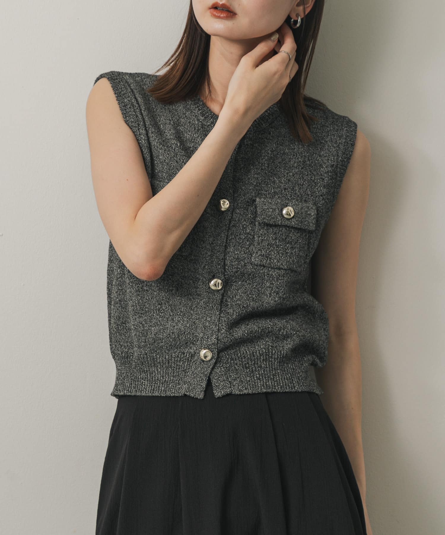 メタルボタンポケットベスト BLACK one