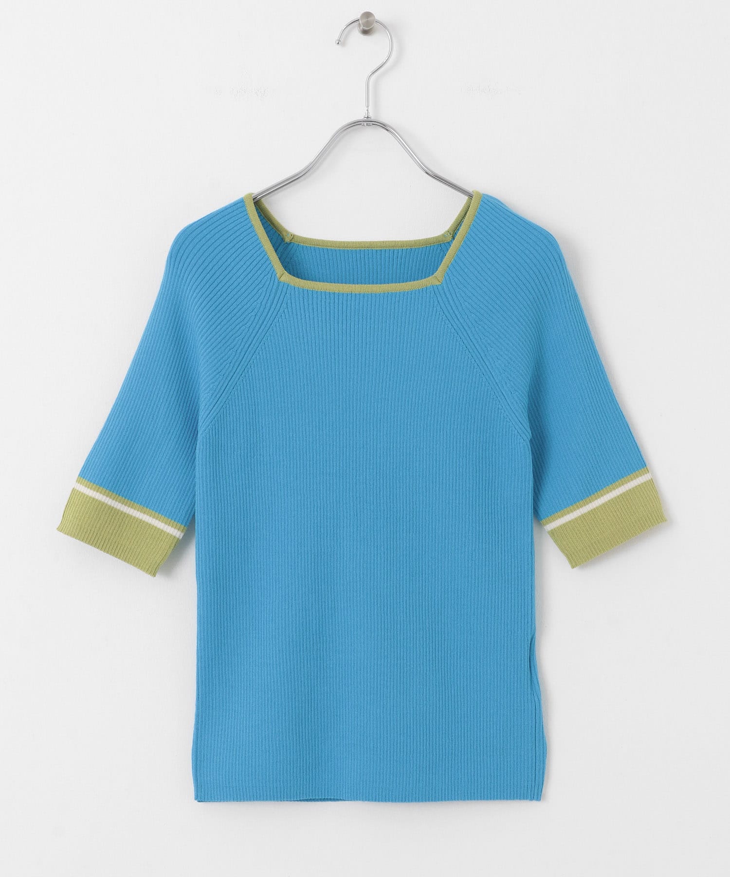 スクエアネックバイカラーコンパクトセーター TURQUOISE one