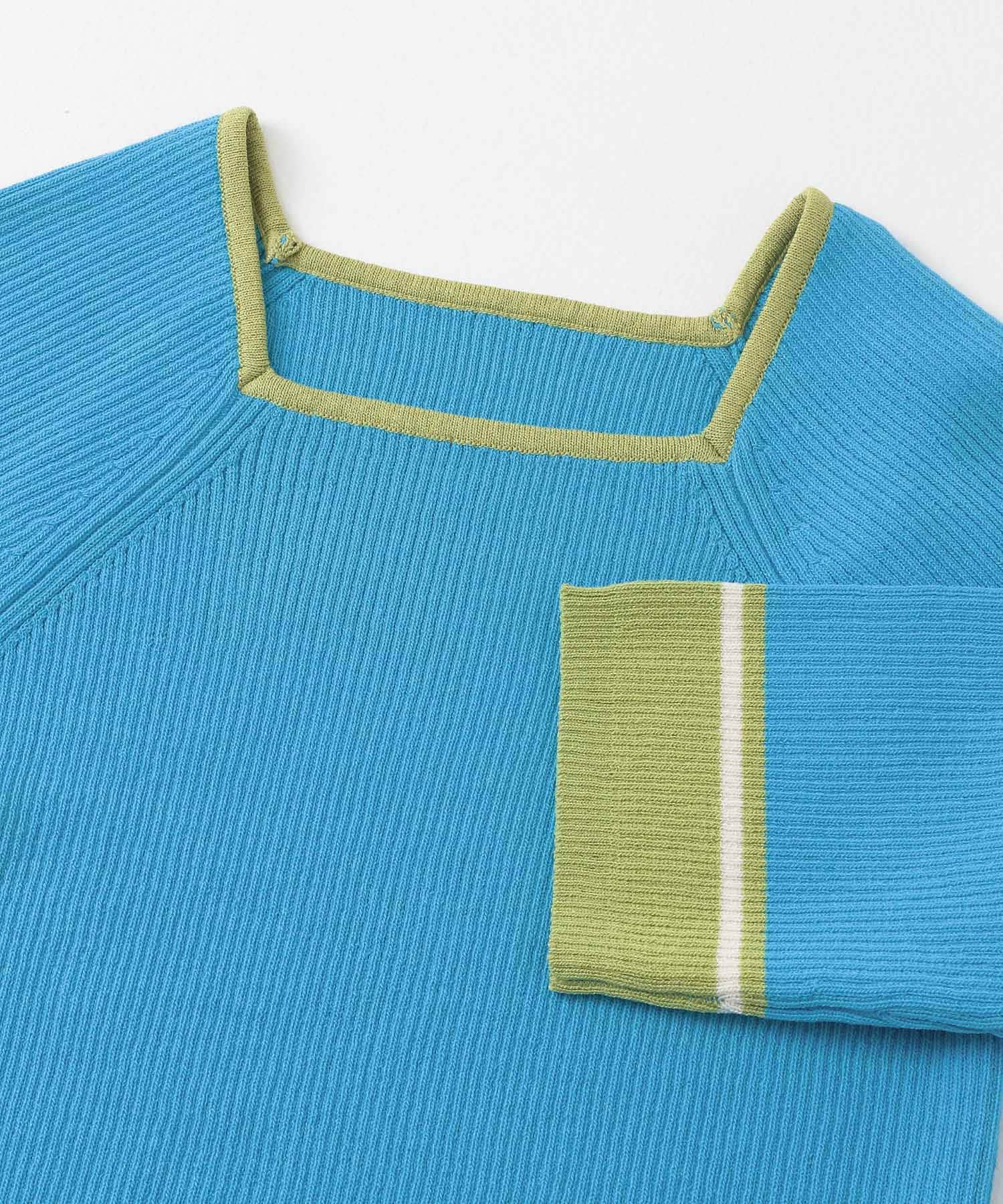 スクエアネックバイカラーコンパクトセーター TURQUOISE one