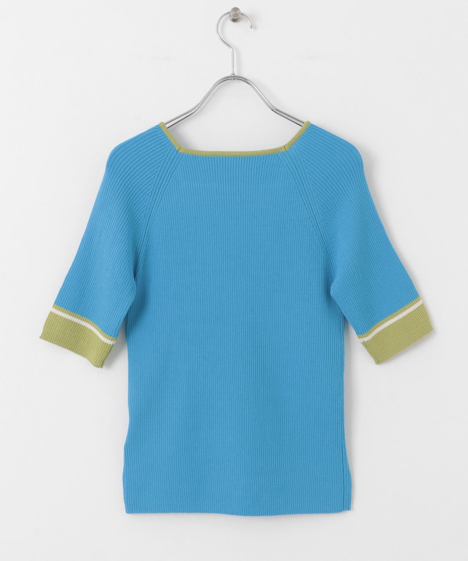 スクエアネックバイカラーコンパクトセーター TURQUOISE one
